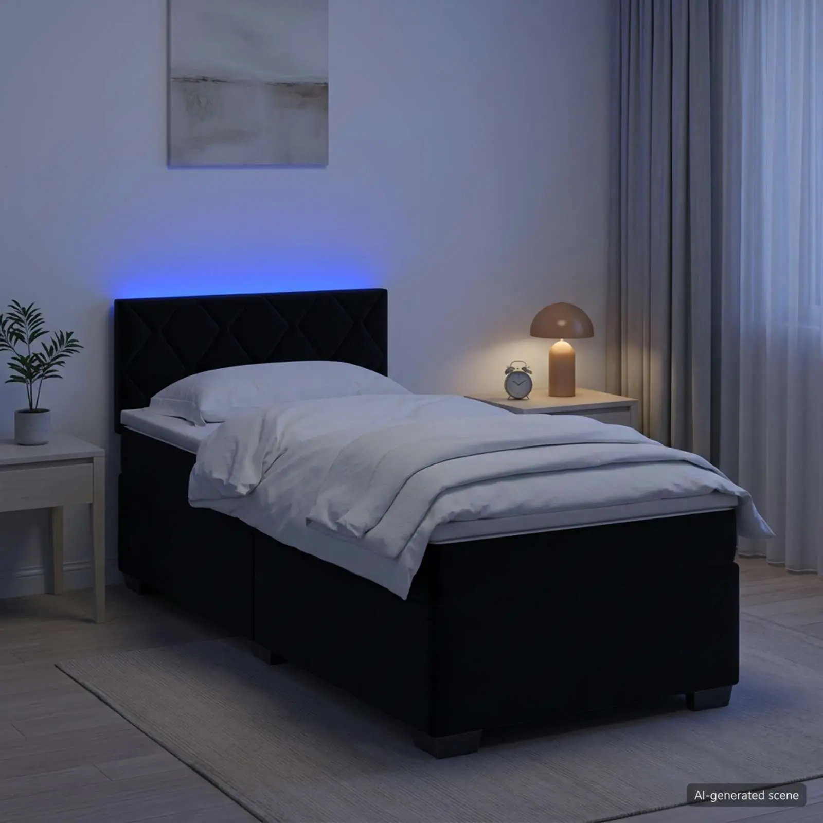 vidaXL Κρεβάτι Box Spring με Στρώμα και LED Μαύρο 90 x 200 cm Βελούδο