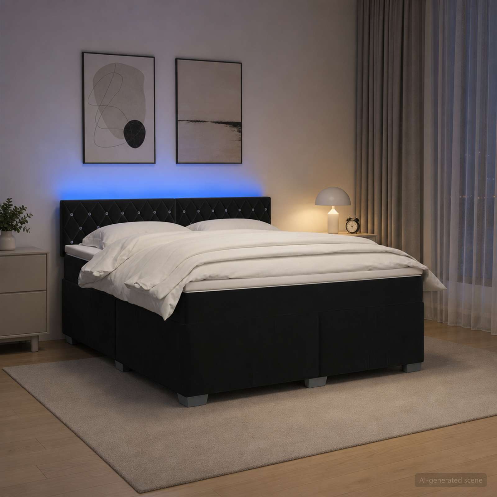 vidaXL Κρεβάτι Box Spring με Στρώμα και LED Μαύρο 180 x 200 cm Βελούδο
