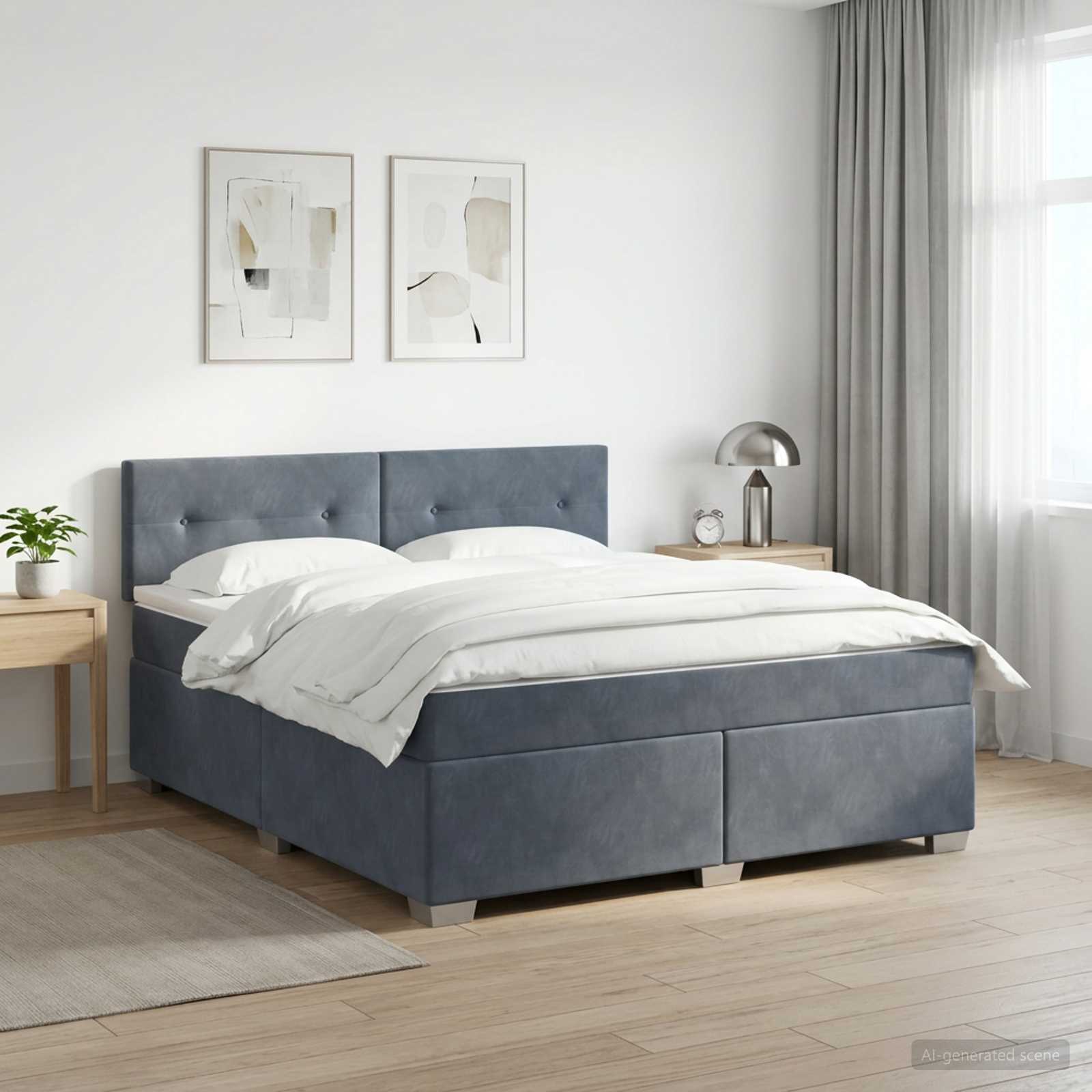 vidaXL Κρεβάτι Box Spring με Στρώμα και LED Σκούρο Γκρι 140 x 190 cm