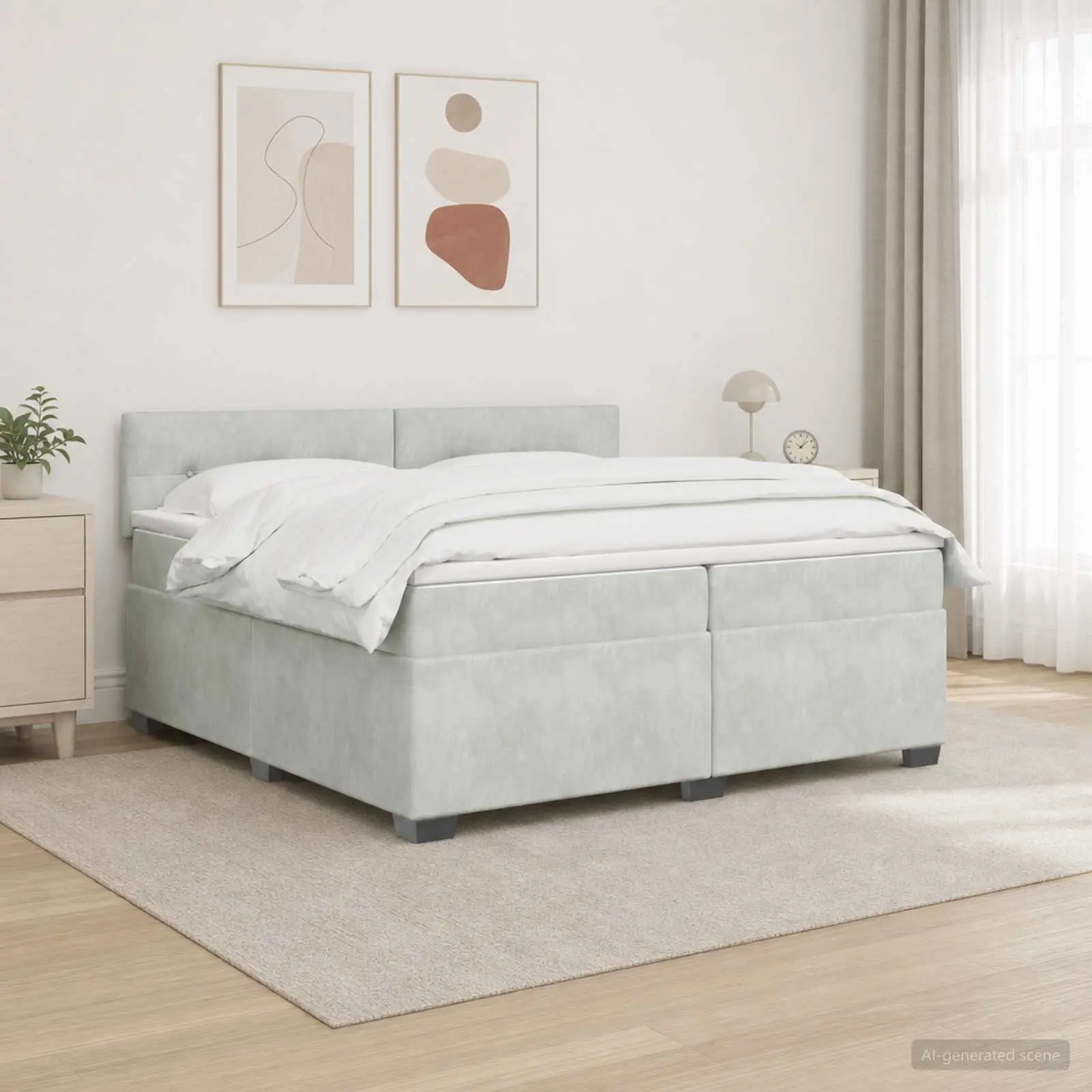 vidaXL Κρεβάτι Box Spring με Στρώμα και LED Ανοιχτό γκρι 200 x 200 cm