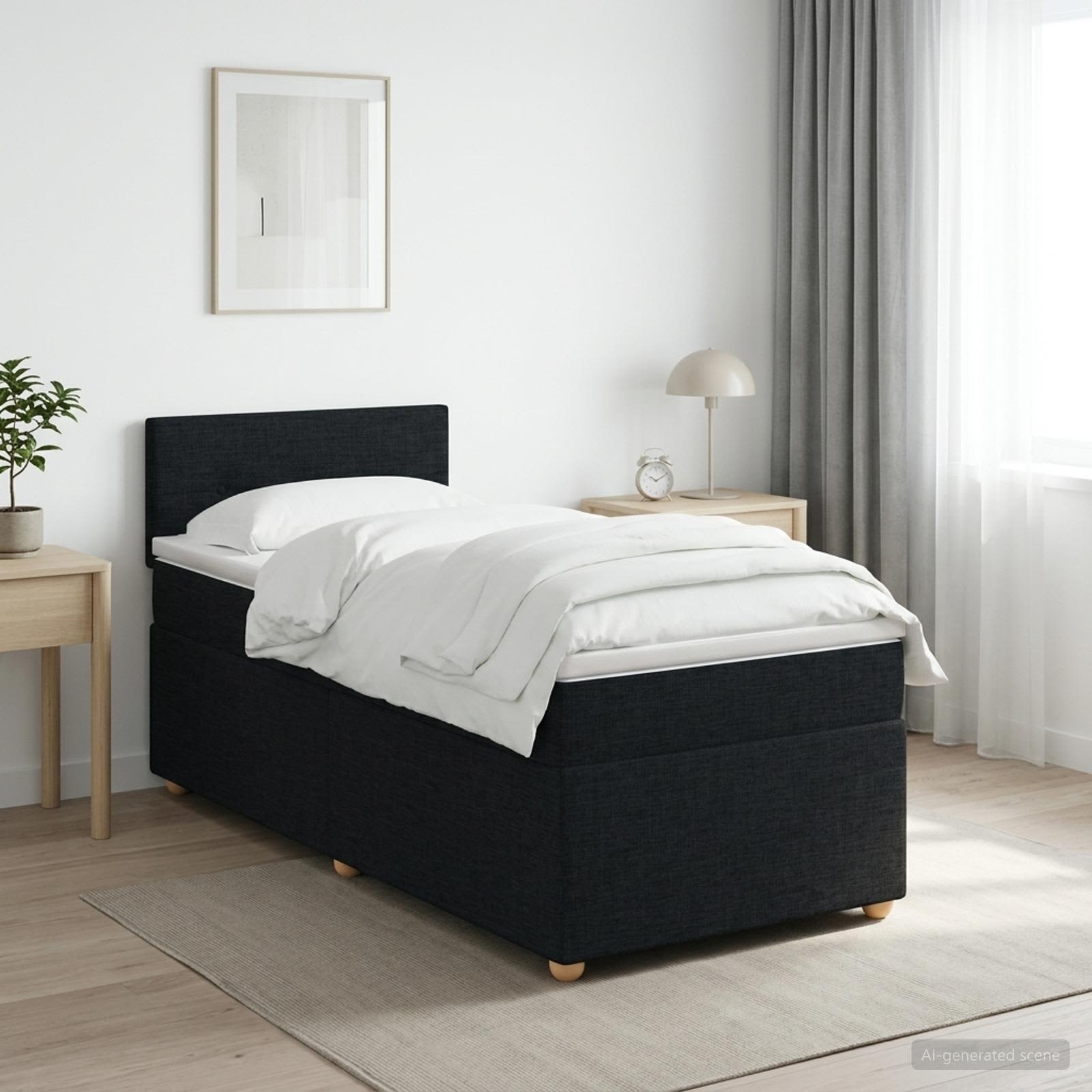 vidaXL Κρεβάτι box spring με στρώμα Μαύρο 90 x 190 cm Ύφασμα