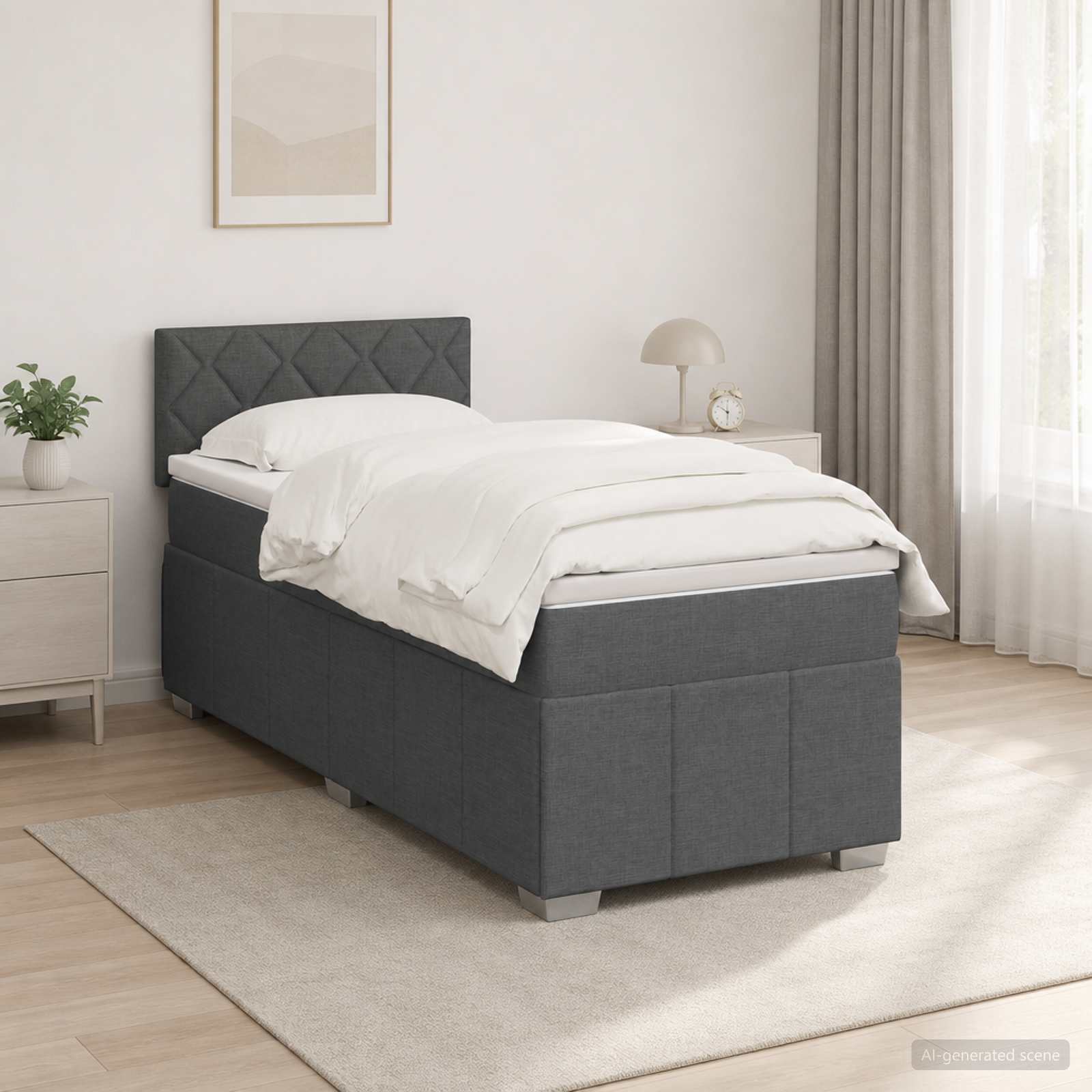 vidaXL Κρεβάτι box spring με στρώμα Σκούρο Γκρι 90 x 190 cm Ύφασμα