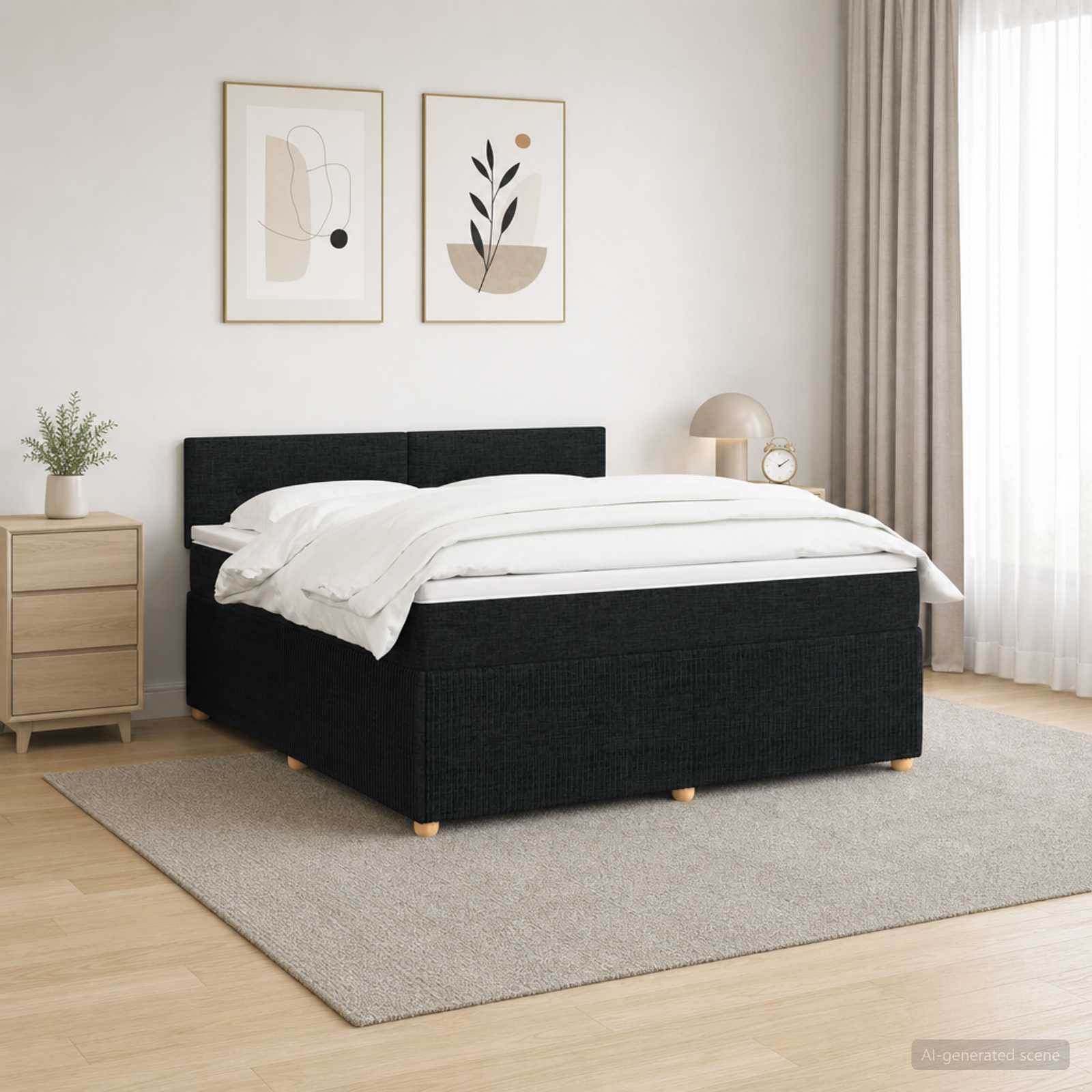 vidaXL Κρεβάτι box spring με στρώμα Μαύρο 180 x 200 cm Ύφασμα