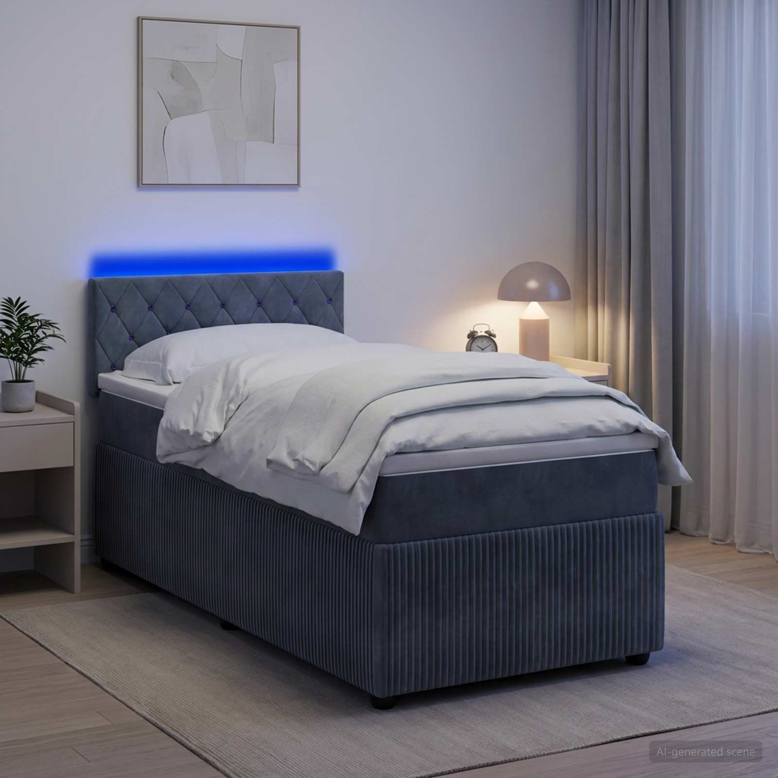 vidaXL Κρεβάτι box spring με στρώμα Σκούρο Γκρι 90 x 200 cm Βελούδο
