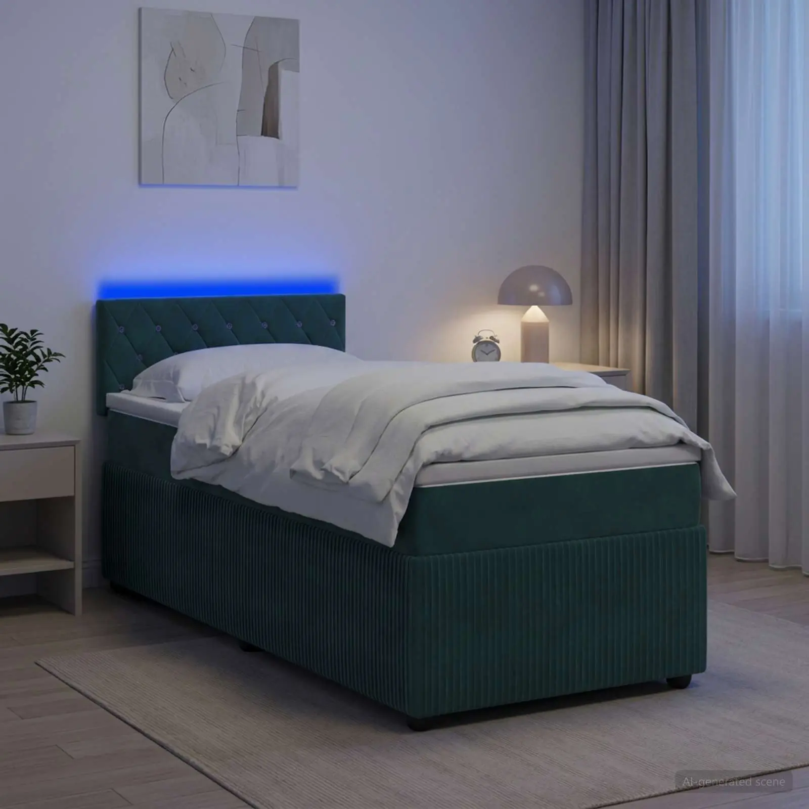 vidaXL Κρεβάτι box spring με στρώμα Σκούρο Πράσινο 90 x 200 cm Βελούδο