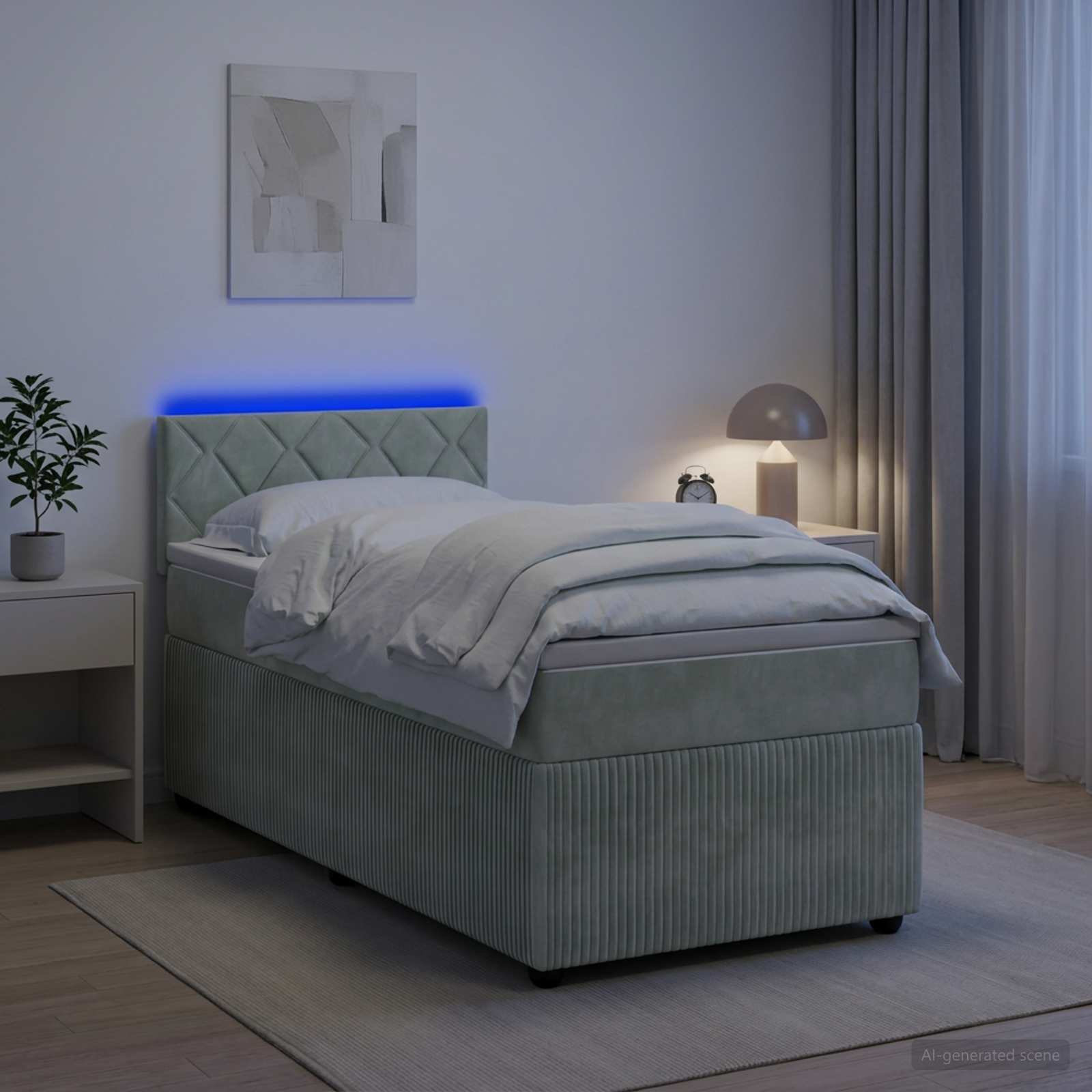 vidaXL Κρεβάτι Box Spring με Στρώμα και LED Ανοιχτό γκρι 90 x 190 cm