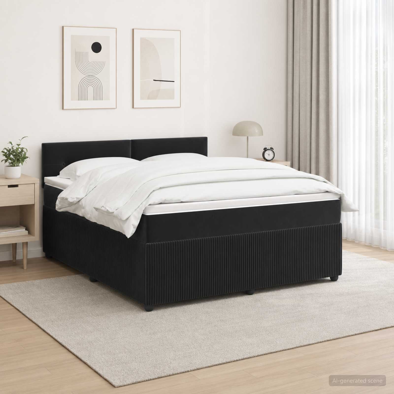 vidaXL Κρεβάτι box spring με στρώμα Μαύρο 140 x 200 cm Βελούδο