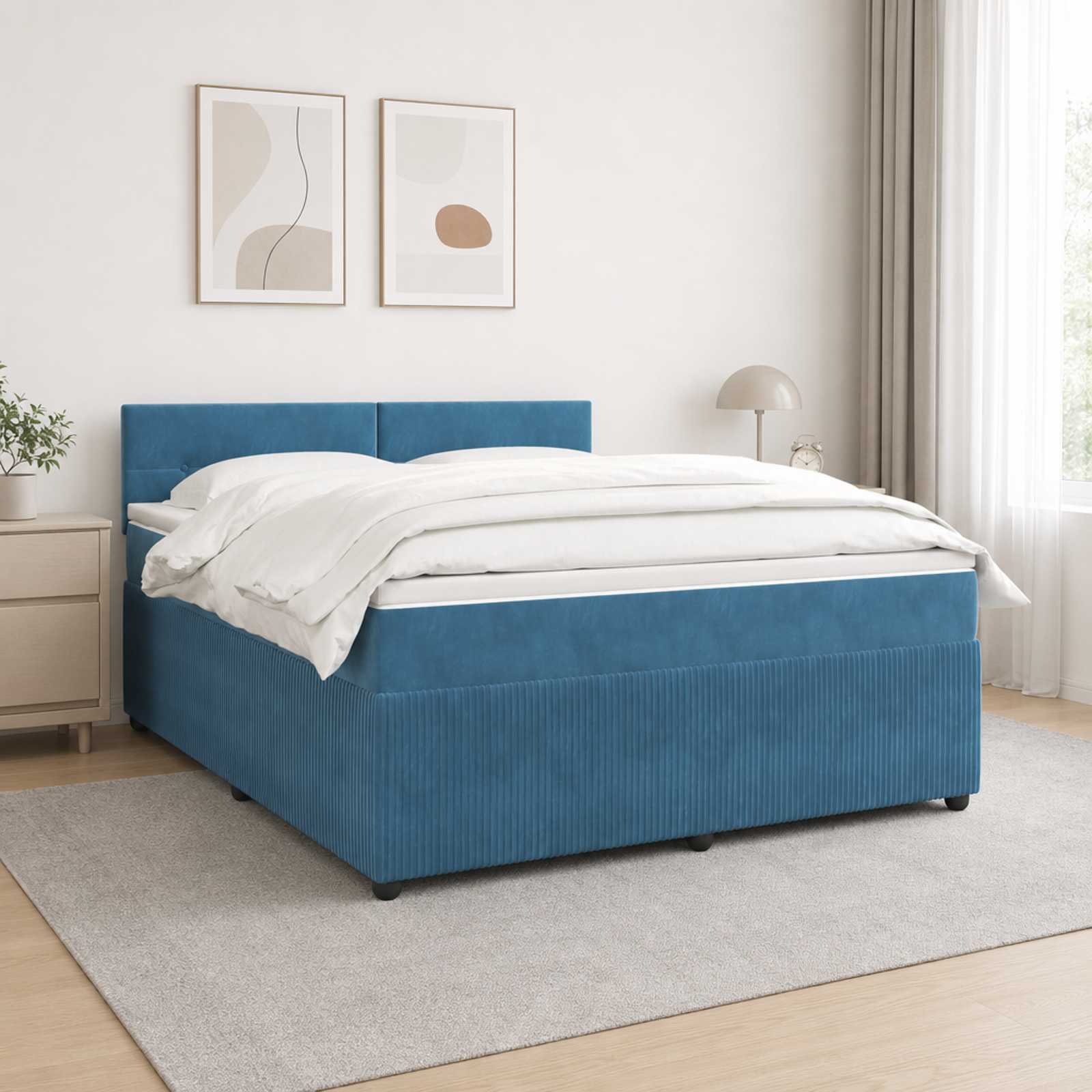 vidaXL Κρεβάτι box spring με στρώμα Μπλε 140 x 190 cm Βελούδο