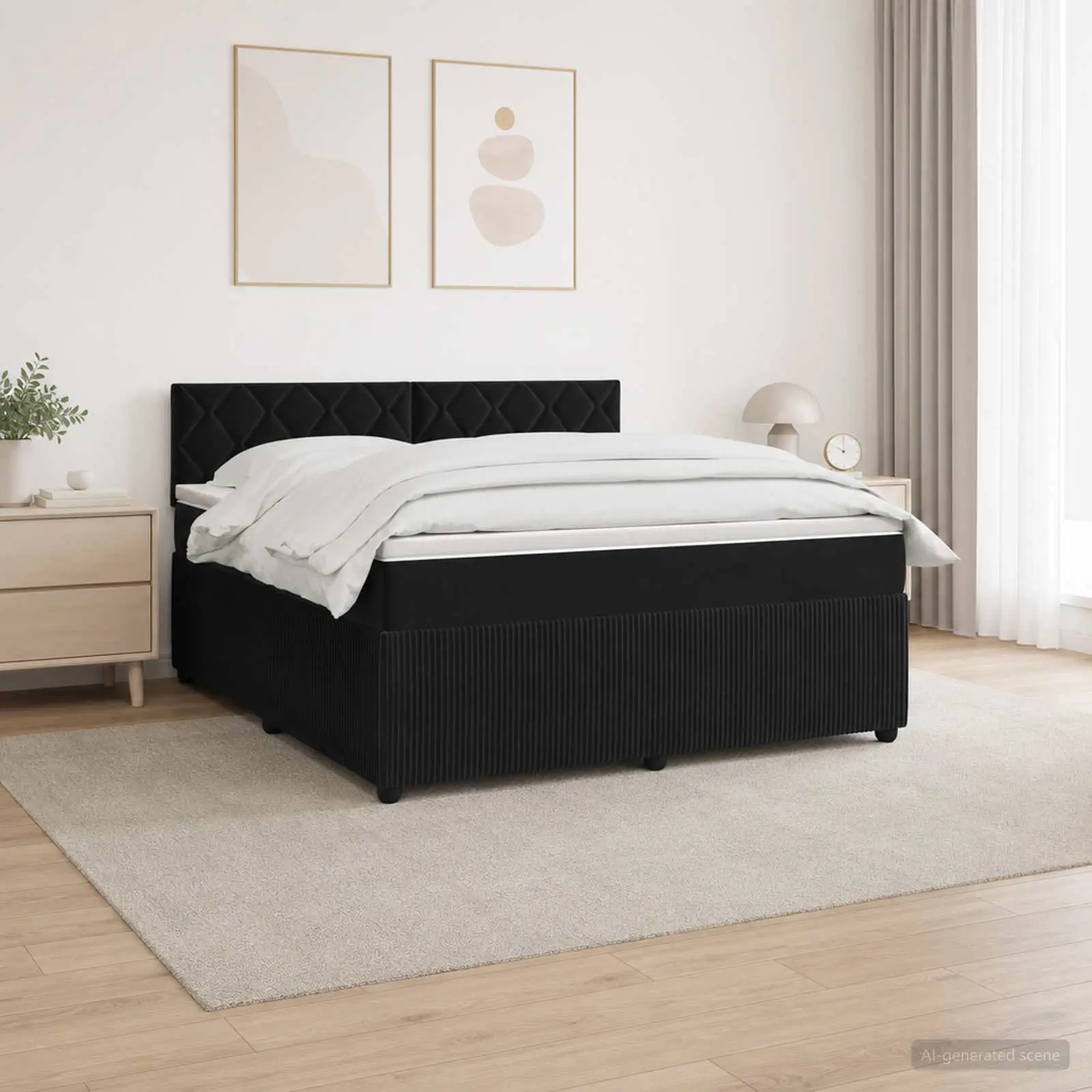vidaXL Κρεβάτι box spring με στρώμα Μαύρο 140 x 190 cm Βελούδο