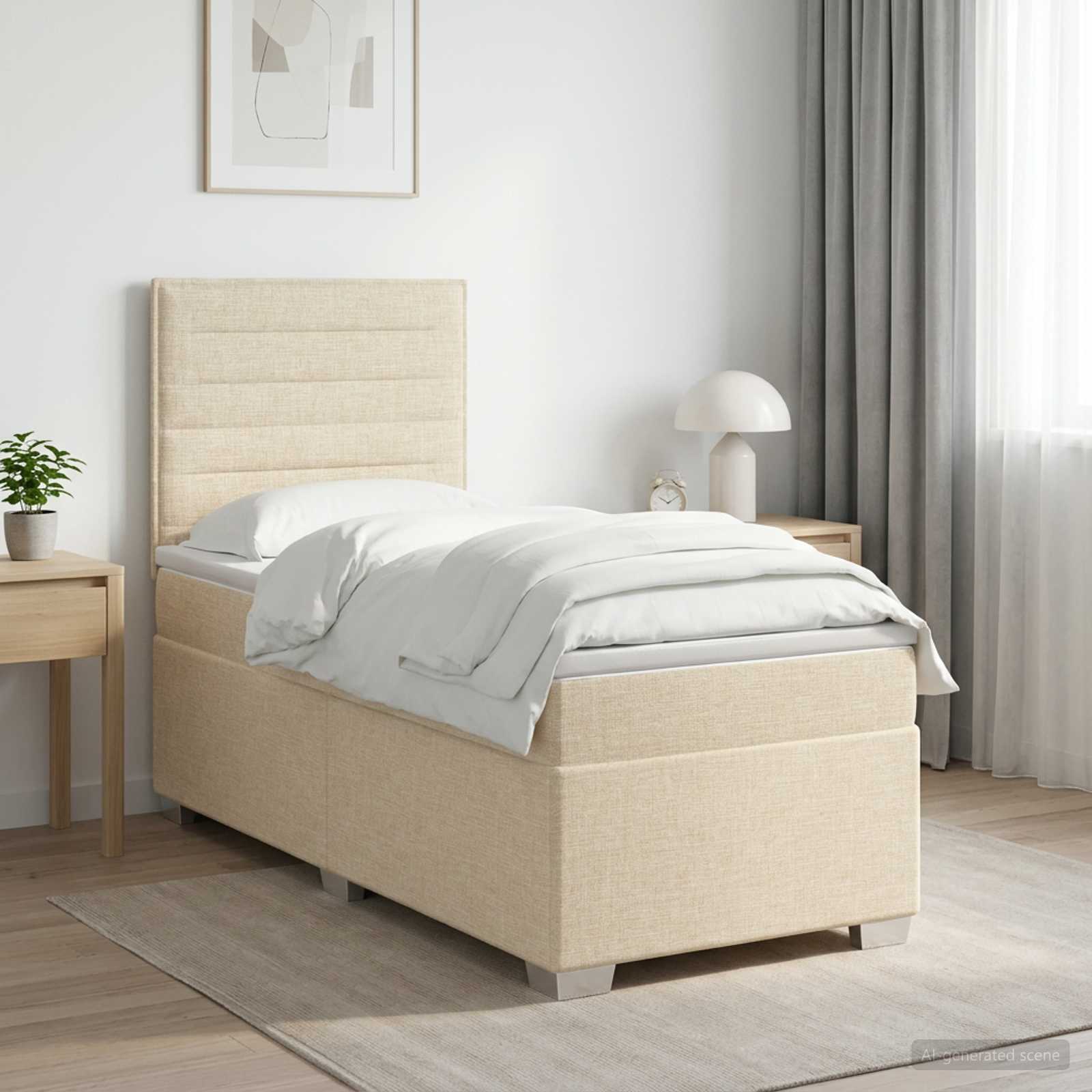 vidaXL Κρεβάτι box spring με στρώμα Κρεμ 100 x 200 cm Ύφασμα