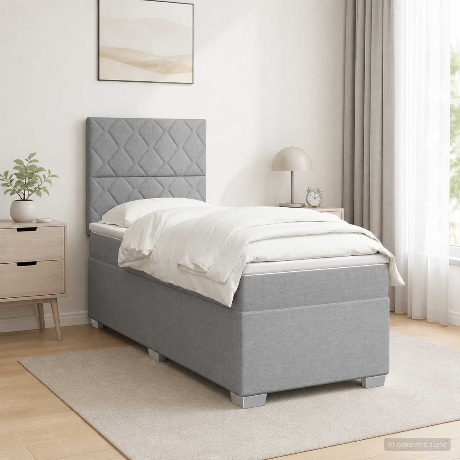 vidaXL Κρεβάτι box spring με στρώμα Ανοιχτό γκρι Μονό Ύφασμα