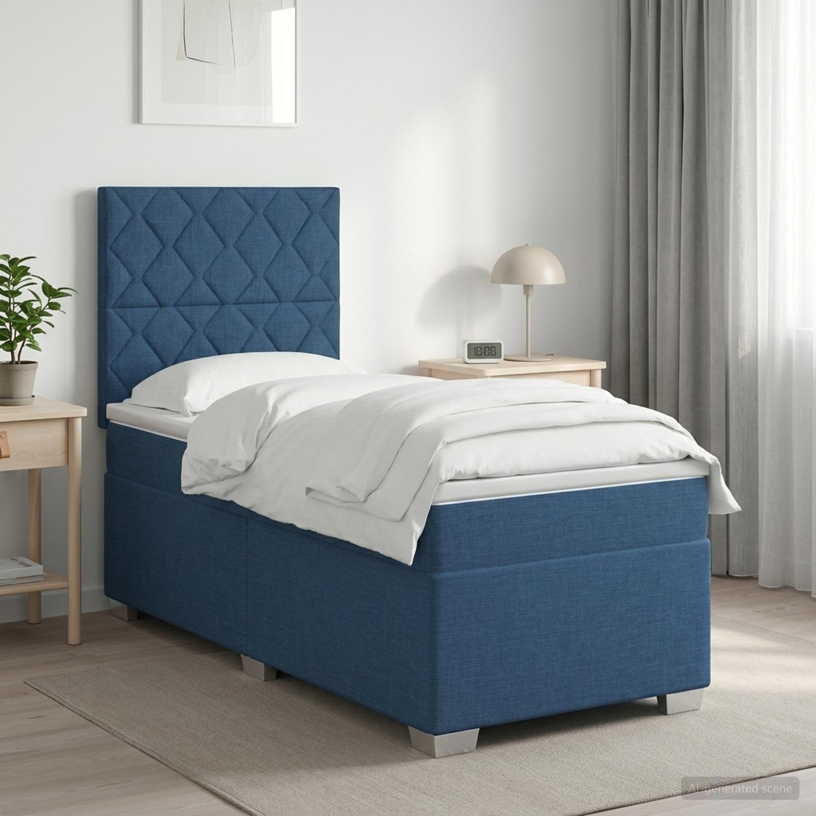 vidaXL Κρεβάτι box spring με στρώμα Μπλε 100 x 200 cm Ύφασμα