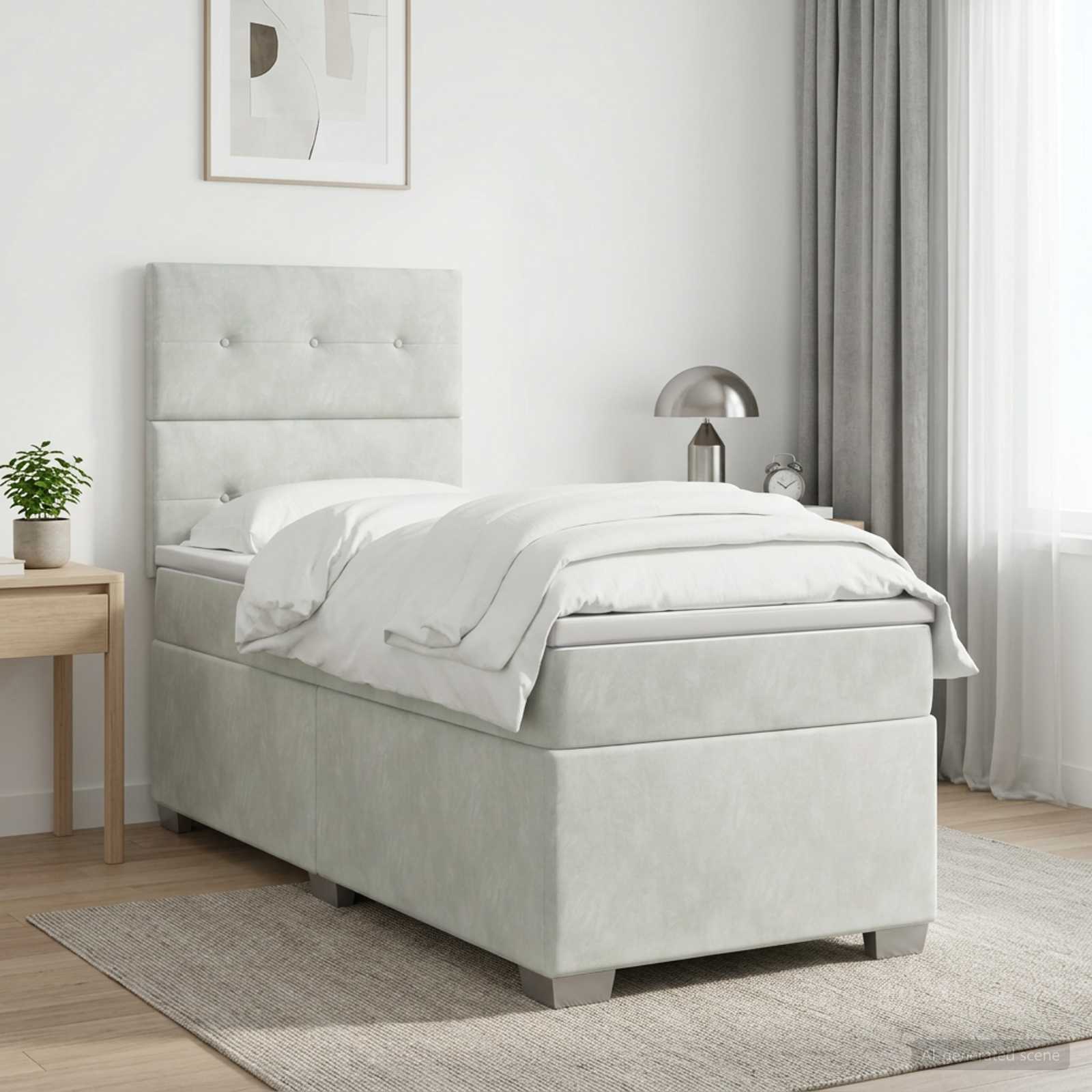 vidaXL Κρεβάτι box spring με στρώμα Ανοιχτό γκρι 80 x 200 cm Βελούδο