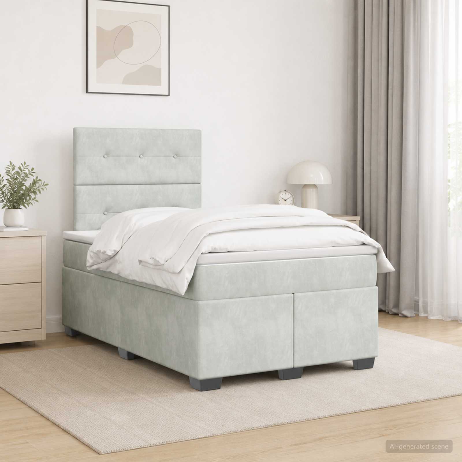vidaXL Κρεβάτι box spring με στρώμα Ανοιχτό γκρι 120 x 190 cm Βελούδο