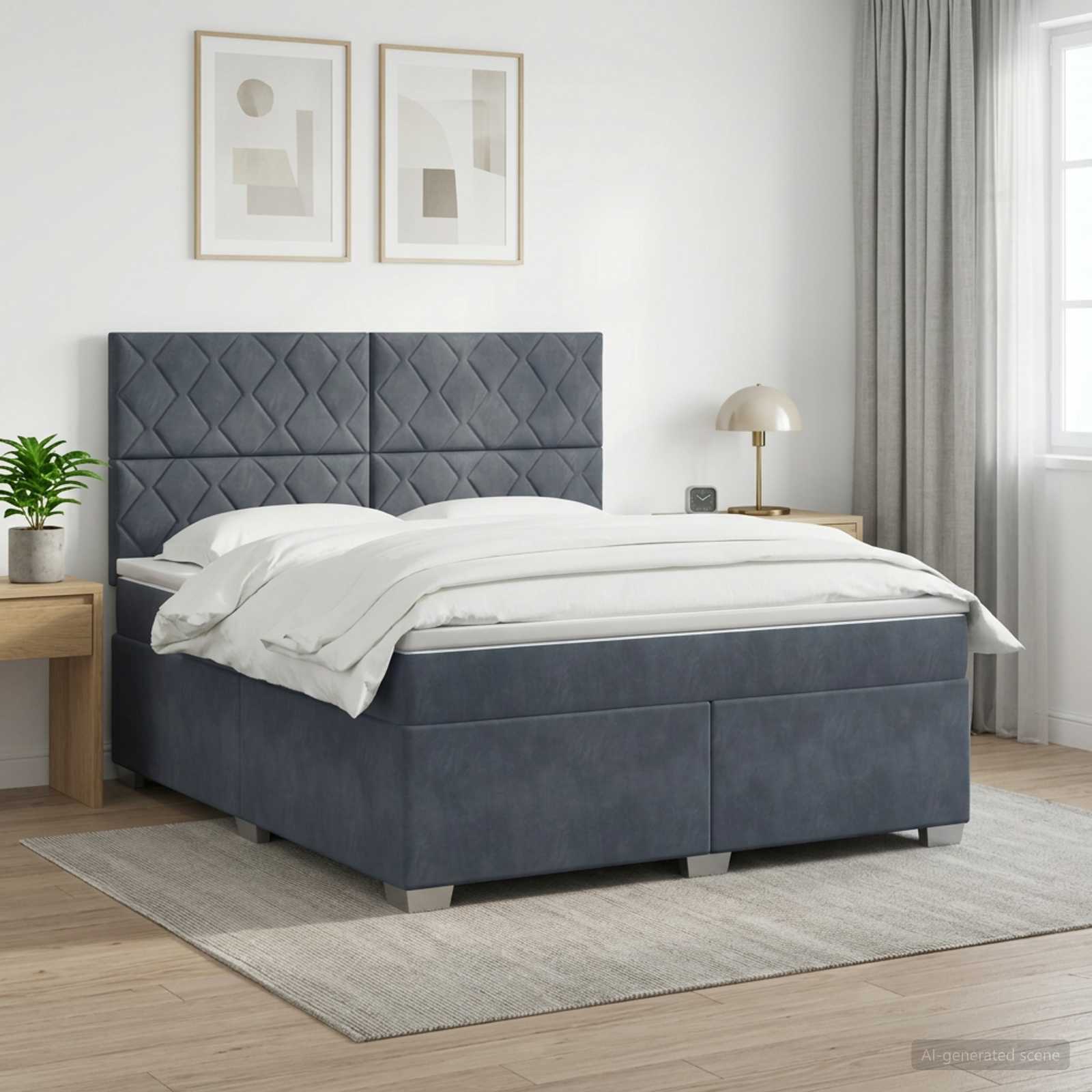 vidaXL Κρεβάτι box spring με στρώμα Σκούρο Γκρι 140 x 190 cm Βελούδο