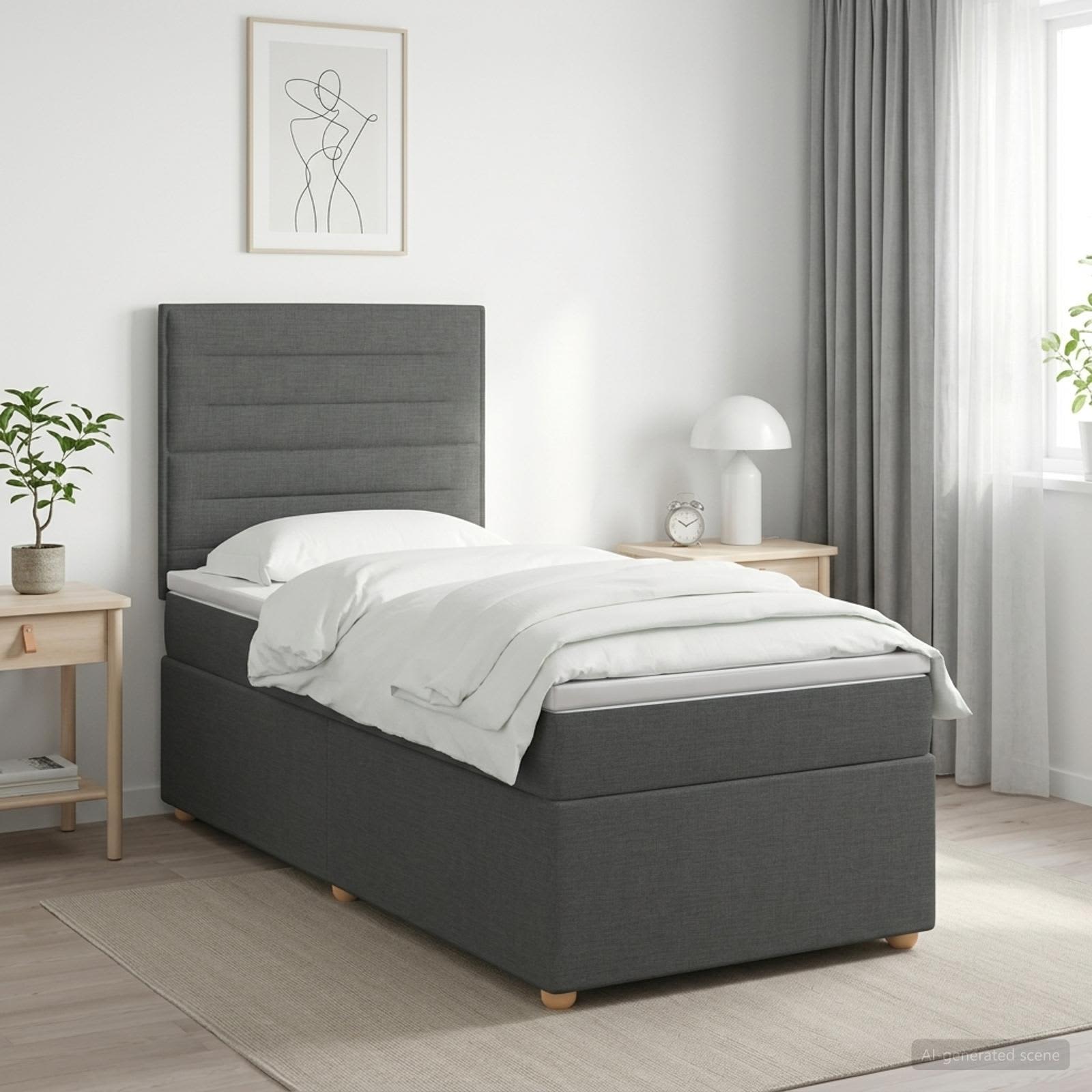 vidaXL Κρεβάτι box spring με στρώμα Σκούρο Γκρι 90 x 190 cm Ύφασμα