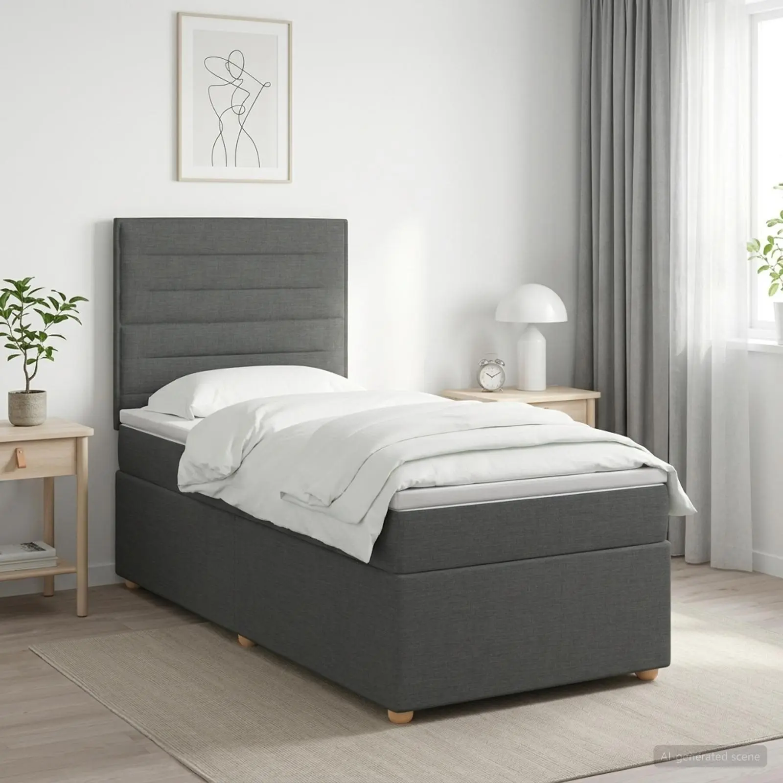 vidaXL Κρεβάτι box spring με στρώμα Σκούρο Γκρι 90 x 190 cm Ύφασμα