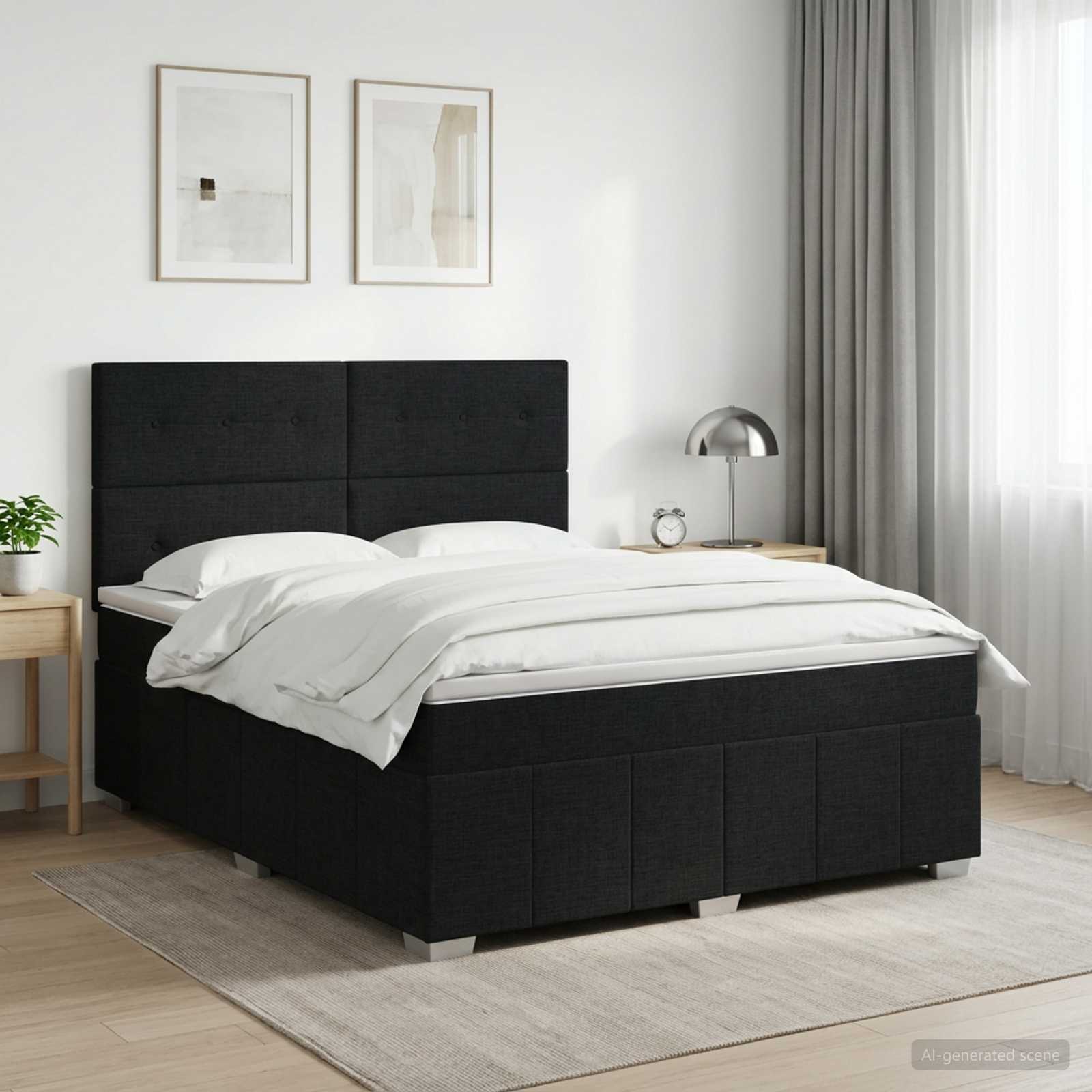 vidaXL Κρεβάτι box spring με στρώμα Μαύρο 140 x 200 cm Ύφασμα