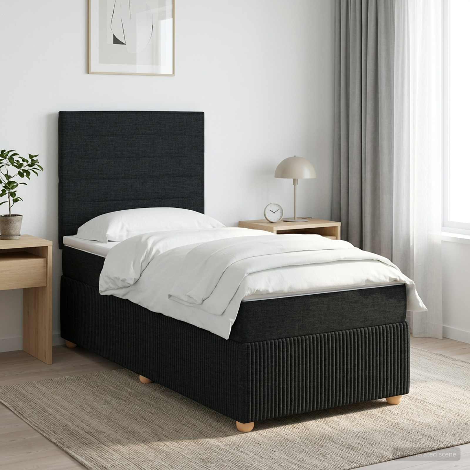 vidaXL Κρεβάτι box spring με στρώμα Μαύρο 90 x 190 cm Ύφασμα