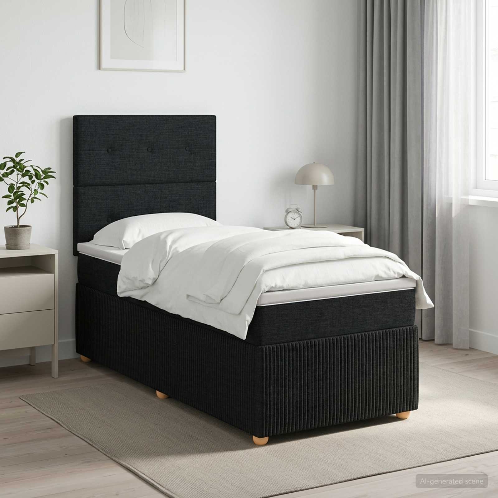 vidaXL Κρεβάτι box spring με στρώμα Μαύρο 90 x 200 cm Ύφασμα