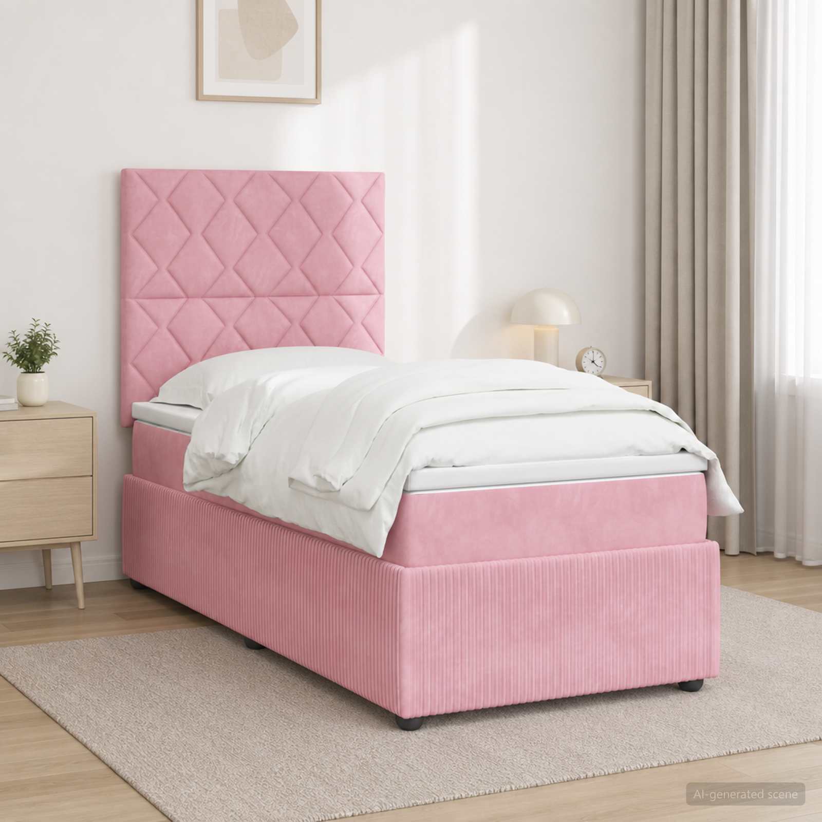 vidaXL Κρεβάτι box spring με στρώμα Ροζ 100 x 200 cm Βελούδο