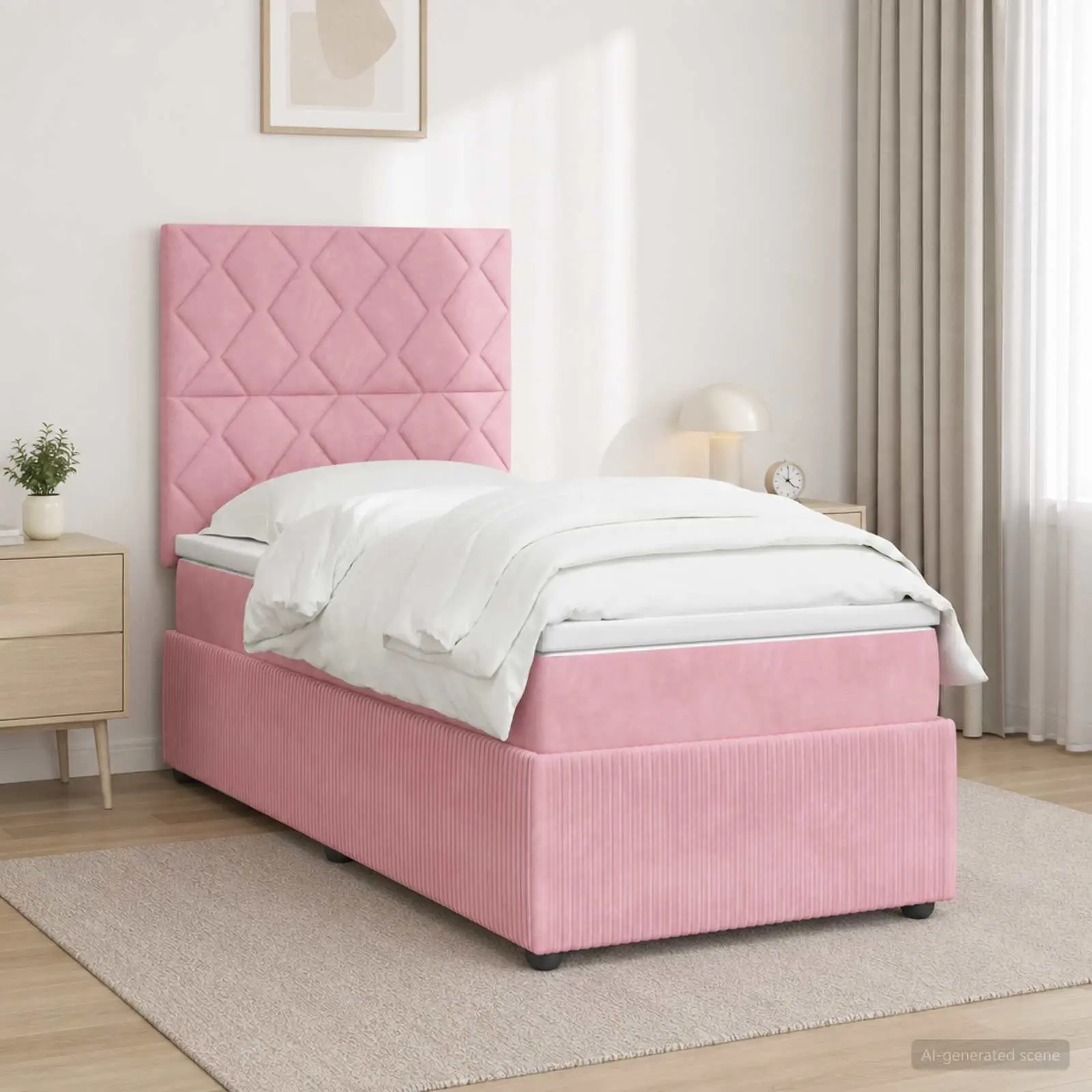 vidaXL Κρεβάτι box spring με στρώμα Ροζ 100 x 200 cm Βελούδο