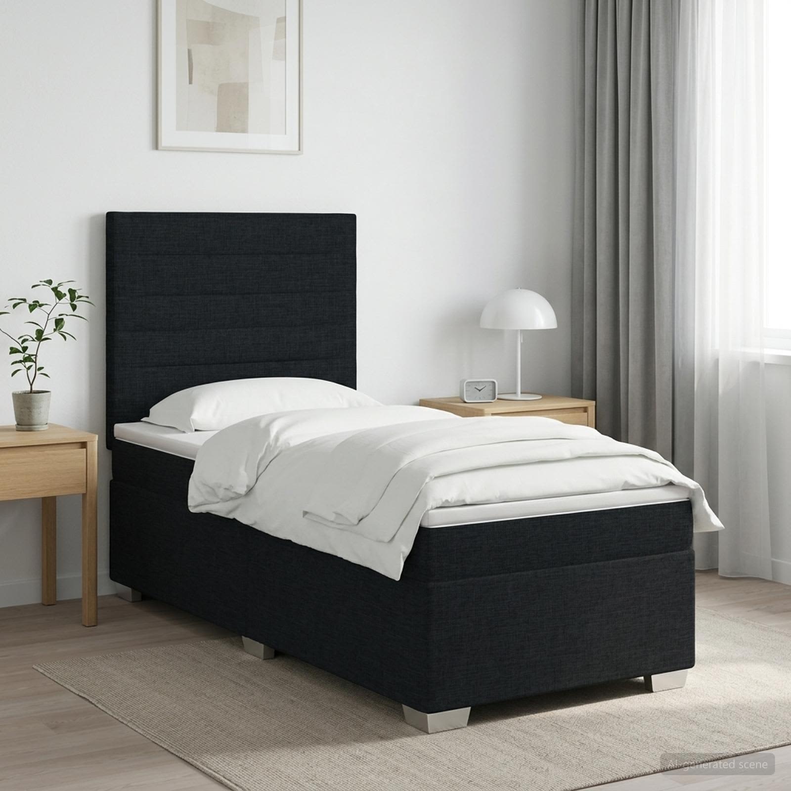 vidaXL Κρεβάτι box spring με στρώμα Μαύρο 90 x 190 cm Ύφασμα