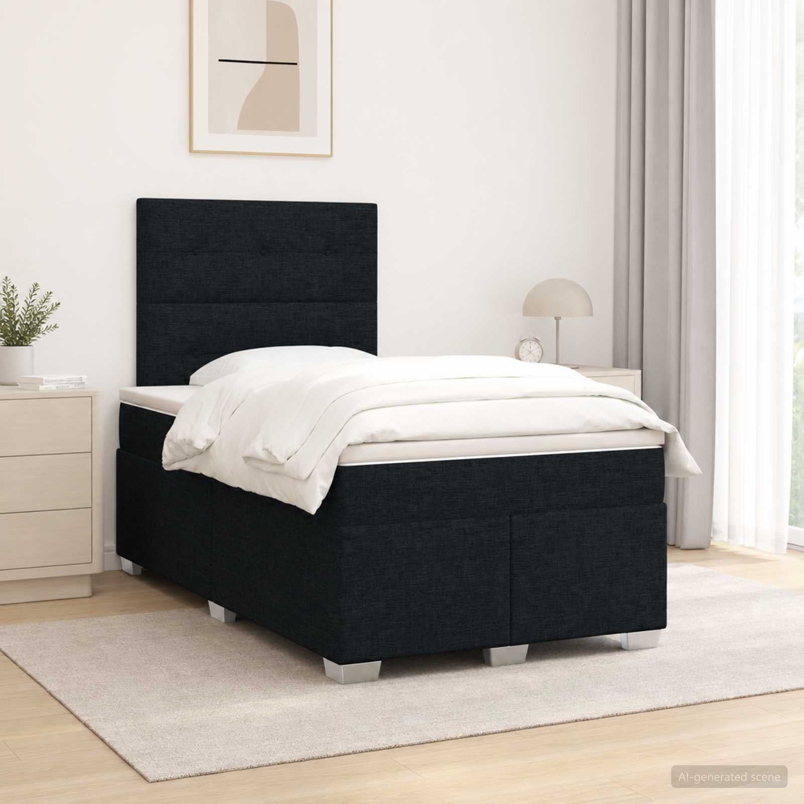 vidaXL Κρεβάτι box spring με στρώμα Μαύρο 120 x 200 cm Ύφασμα