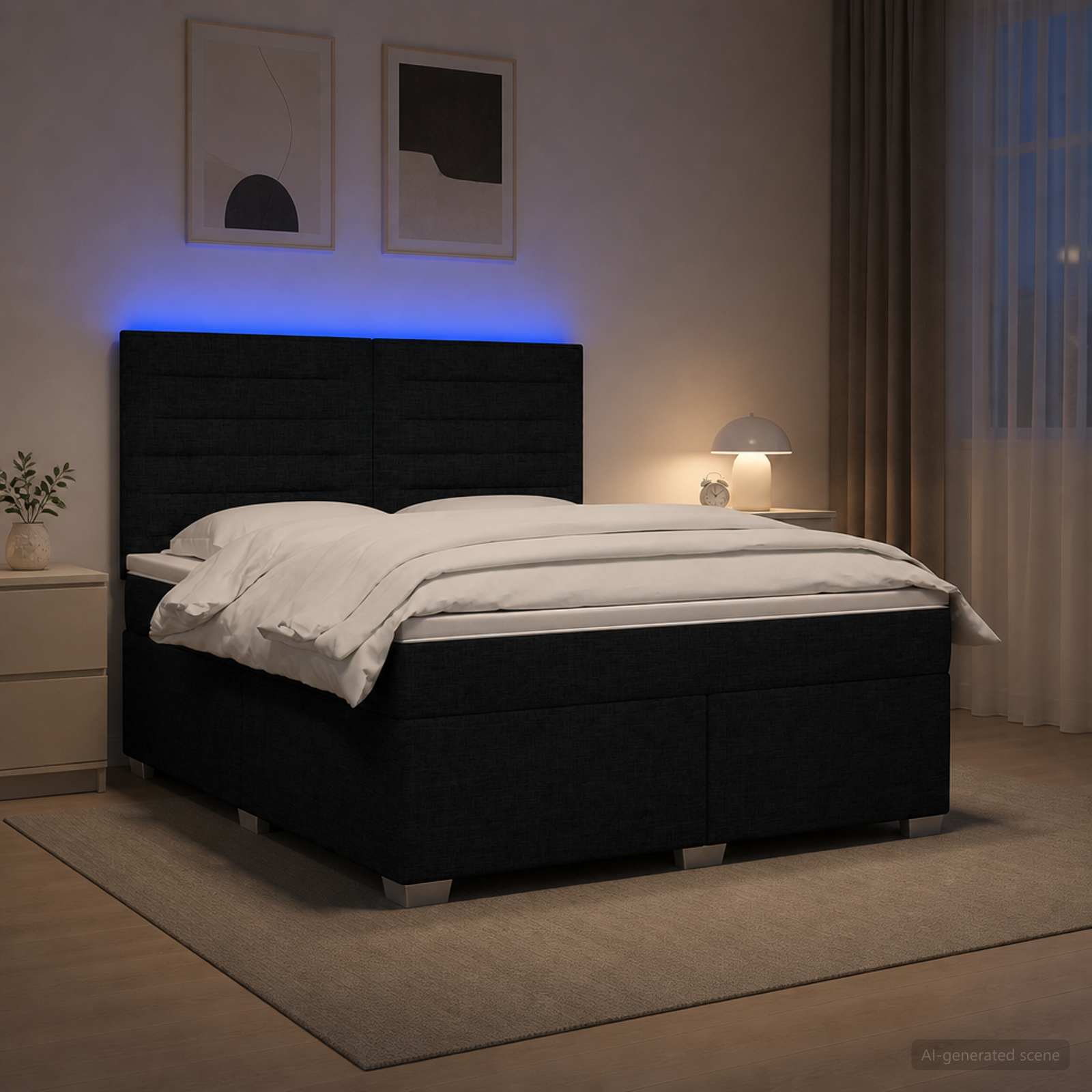 vidaXL Κρεβάτι box spring με στρώμα Μαύρο 160 x 200 cm Ύφασμα
