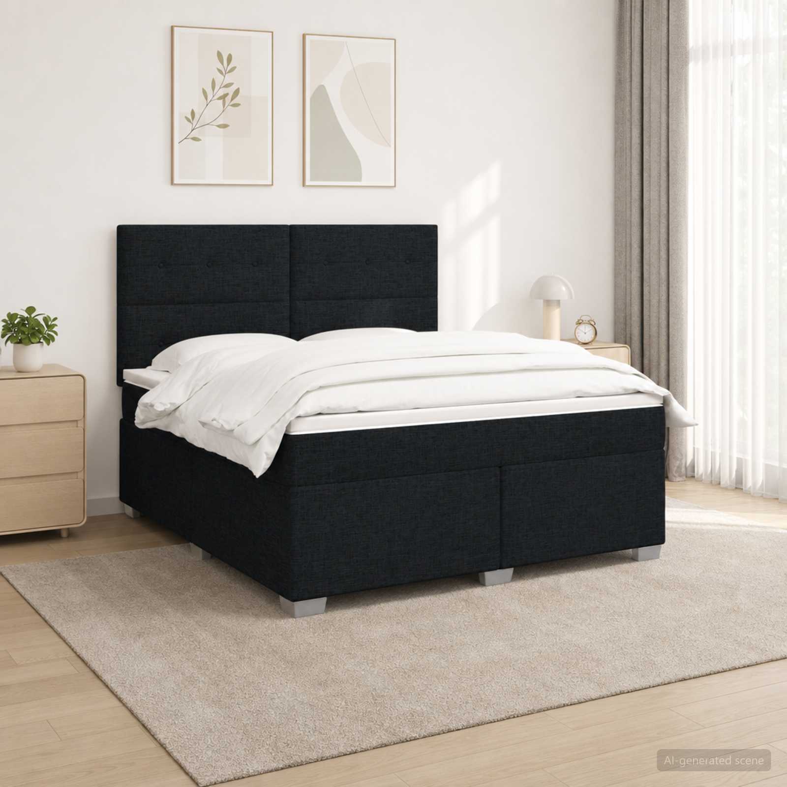 vidaXL Κρεβάτι box spring με στρώμα Μαύρο 140 x 190 cm Ύφασμα
