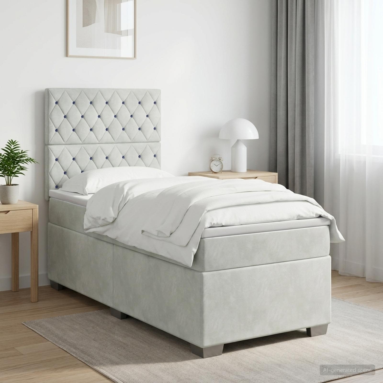 vidaXL Κρεβάτι box spring με στρώμα Ανοιχτό γκρι 90 x 190 cm Βελούδο