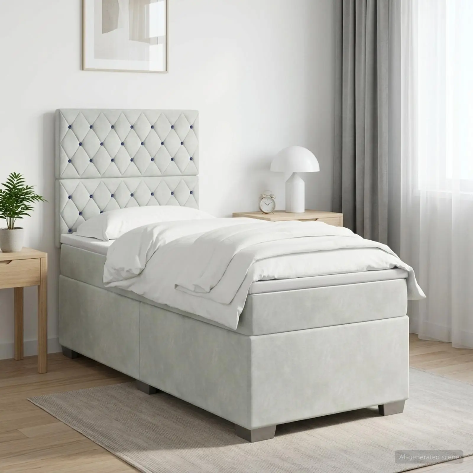 vidaXL Κρεβάτι box spring με στρώμα Ανοιχτό γκρι 90 x 190 cm Βελούδο