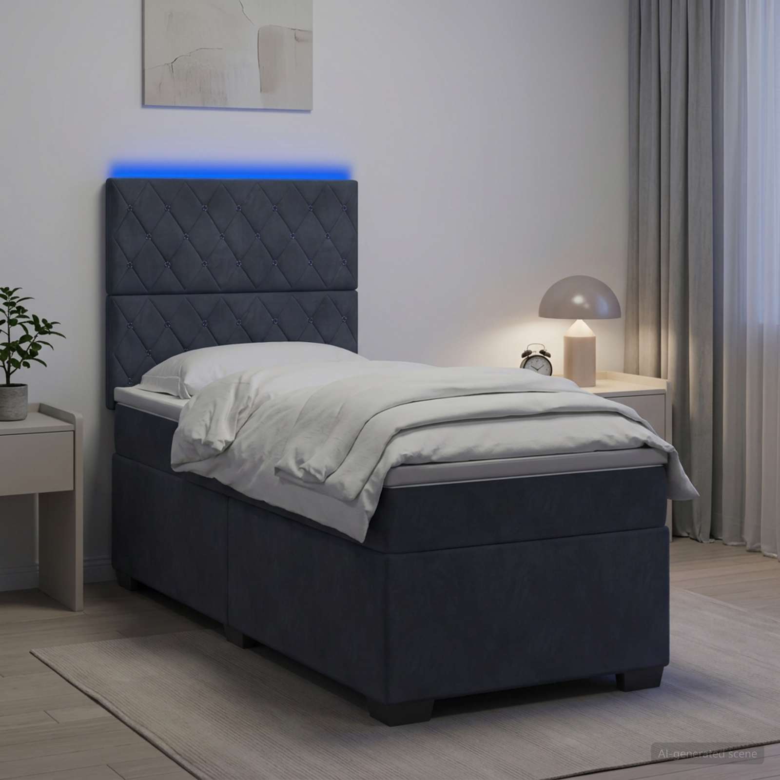 vidaXL Κρεβάτι box spring με στρώμα Σκούρο Γκρι 90 x 200 cm Βελούδο