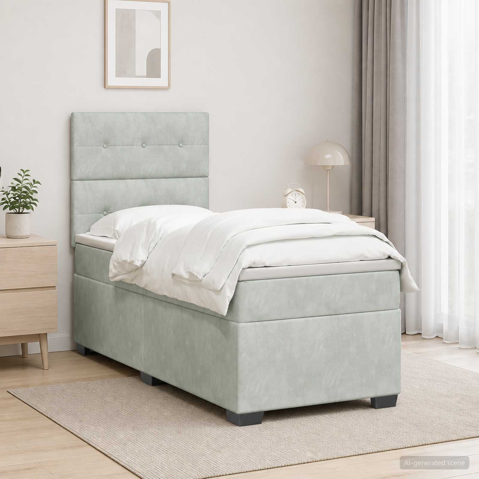 vidaXL Κρεβάτι box spring με στρώμα Ανοιχτό γκρι 90 x 190 cm Βελούδο
