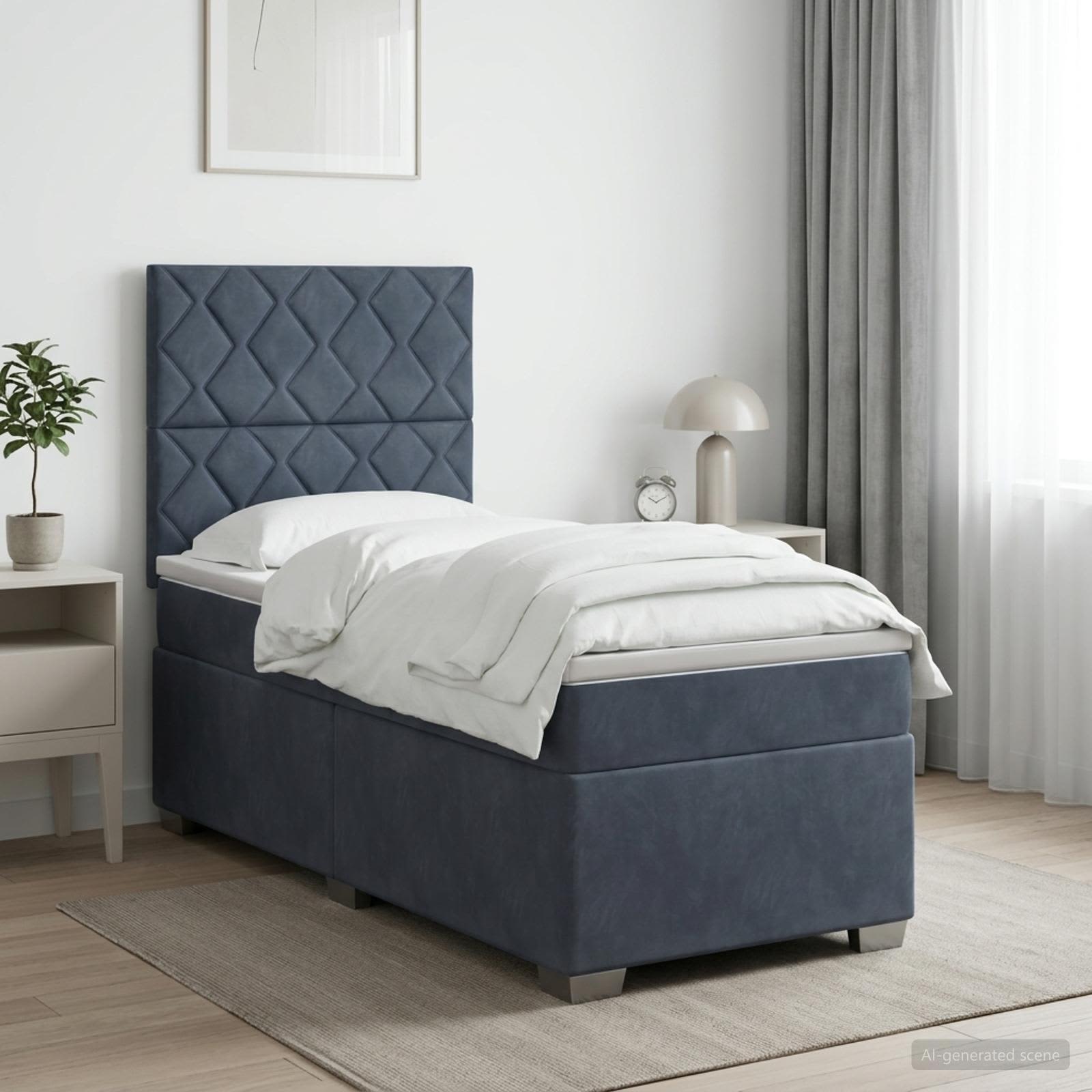 vidaXL Κρεβάτι box spring με στρώμα Σκούρο Γκρι 90 x 200 cm Βελούδο