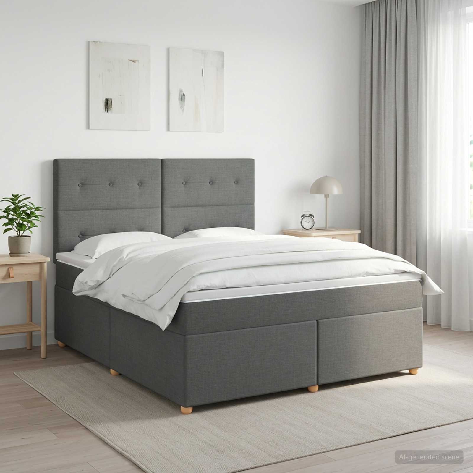 vidaXL Κρεβάτι box spring με στρώμα Σκούρο Γκρι 140 x 200 cm Ύφασμα