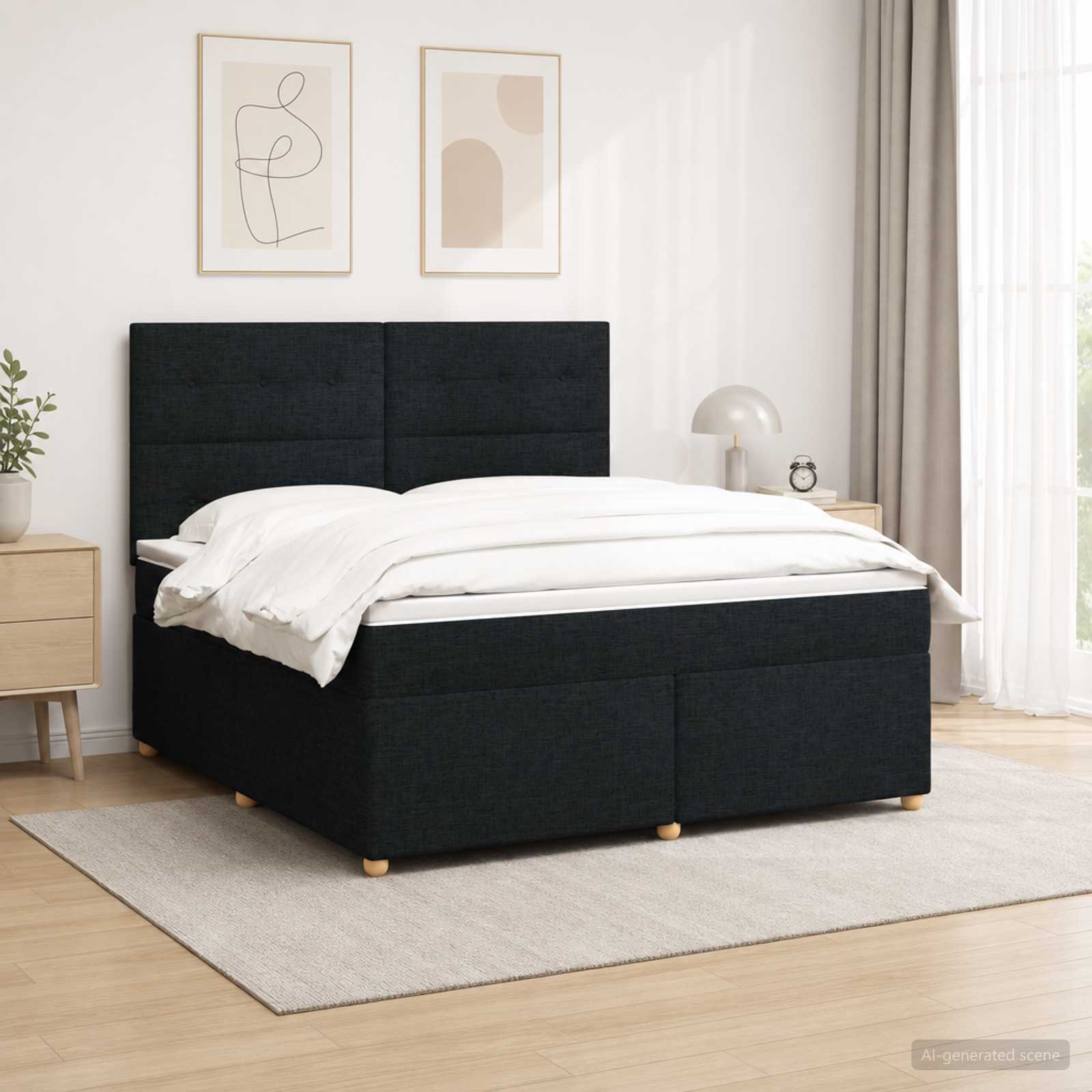 vidaXL Κρεβάτι box spring με στρώμα Μαύρο 140 x 200 cm Ύφασμα