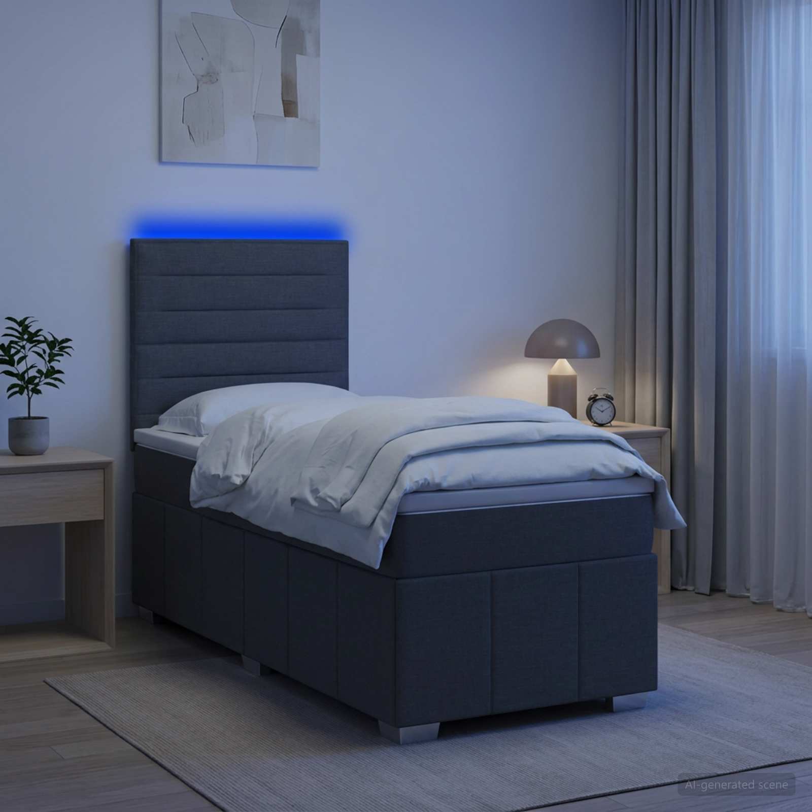 vidaXL Κρεβάτι με κουτί ελατηρίου LED και στρώμα Σκούρο Γκρι Ύφασμα