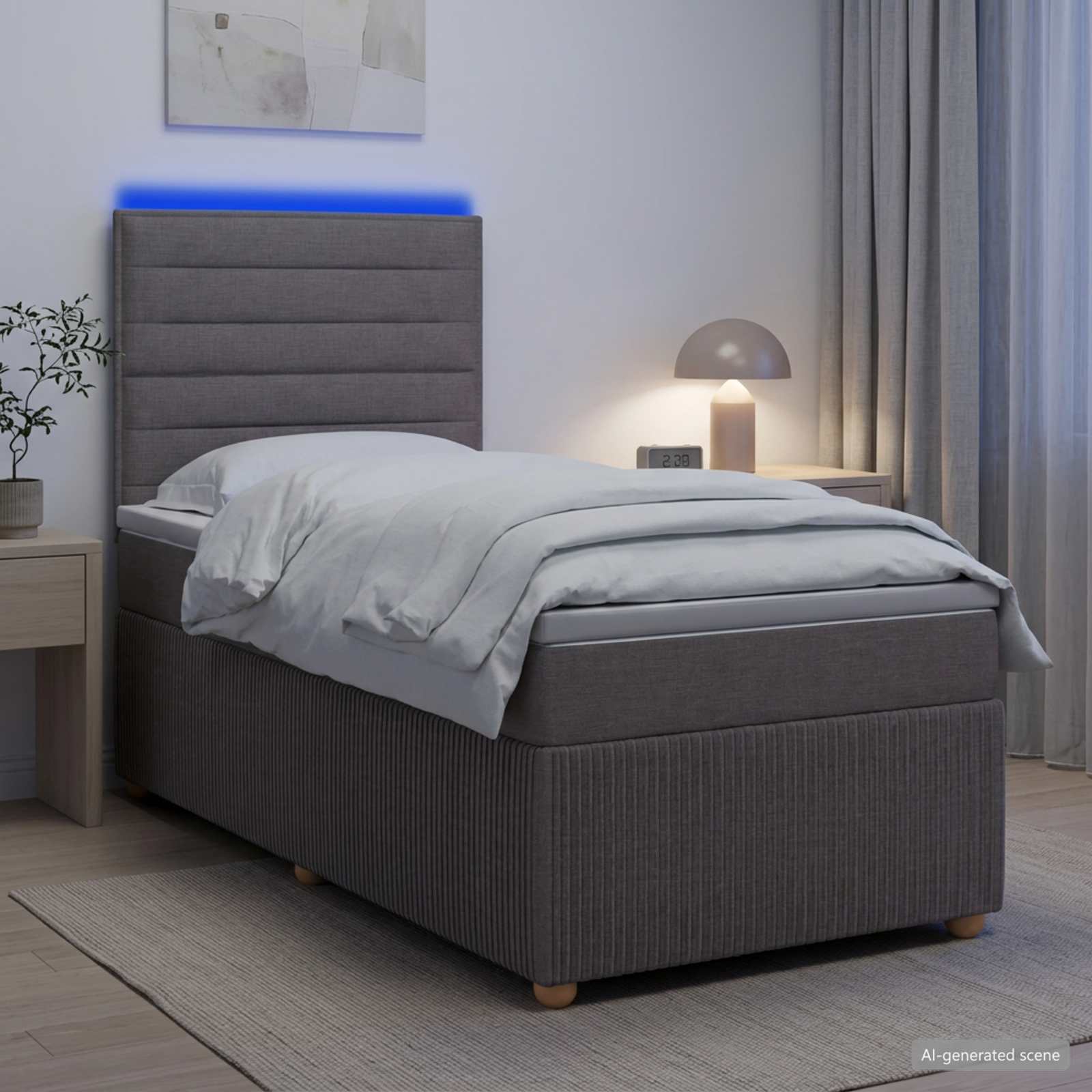 vidaXL Κρεβάτι με κουτί ελατηρίου LED και στρώμα Taupe 90 x 200 cm