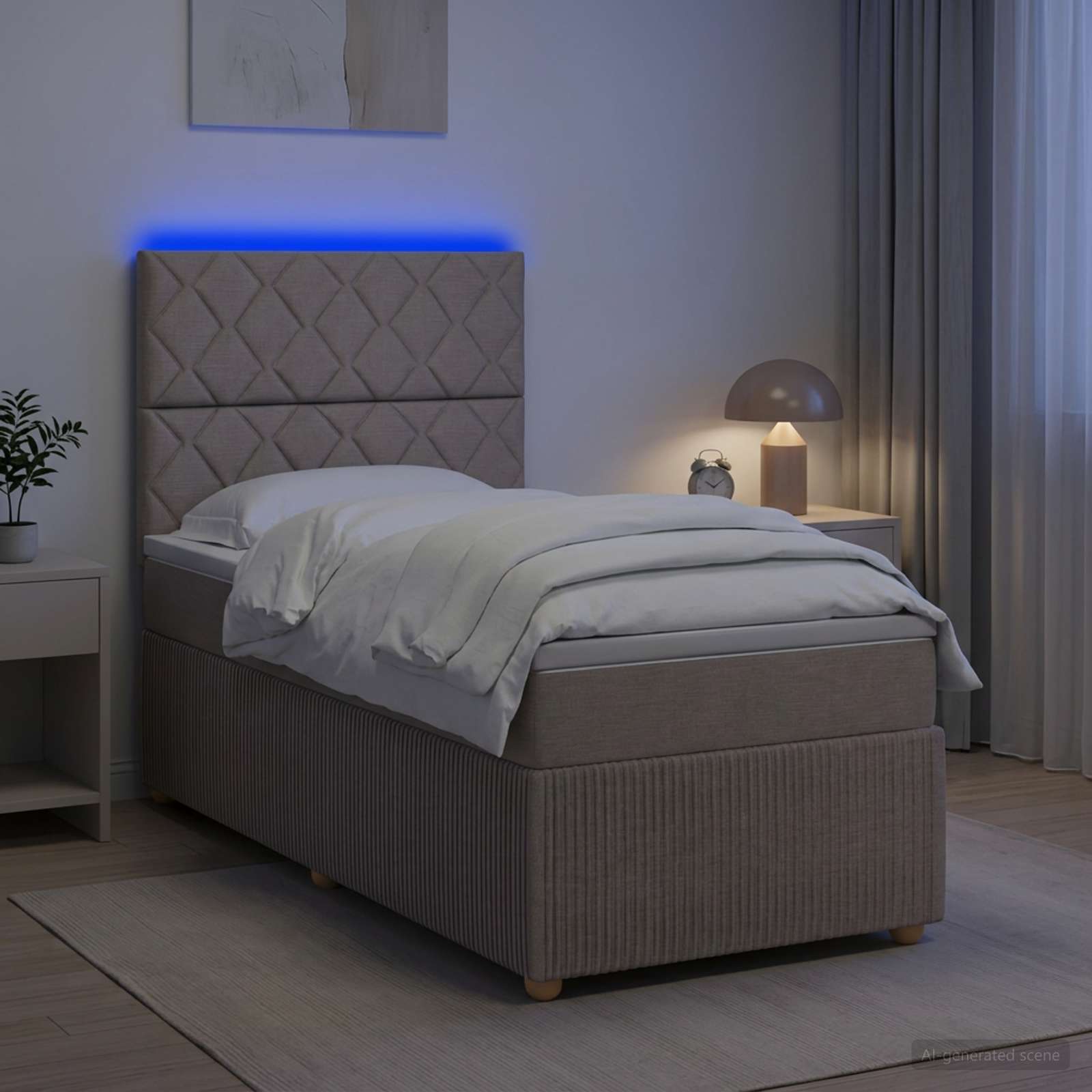 vidaXL Κρεβάτι με κουτί ελατηρίου LED και στρώμα Taupe 100 x 200 cm