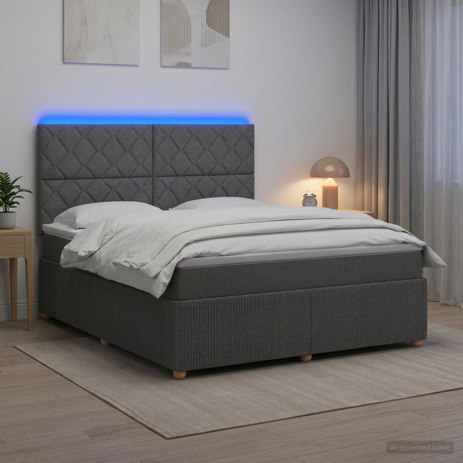vidaXL Κρεβάτι με κουτί ελατηρίου LED και στρώμα Σκούρο Γκρι Ύφασμα