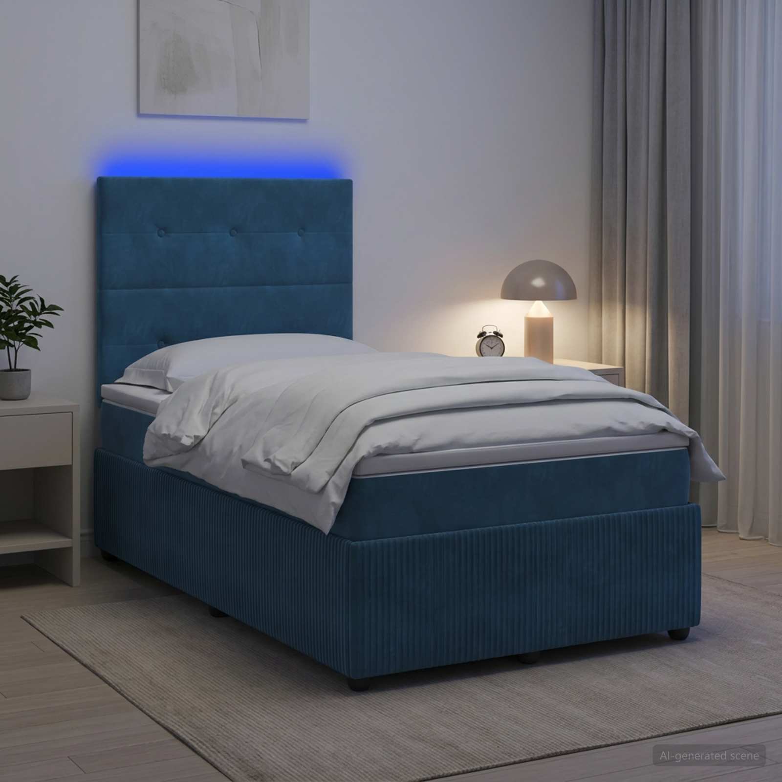 vidaXL Κρεβάτι με κουτί ελατηρίου LED και στρώμα Μπλε 120 x 190 cm