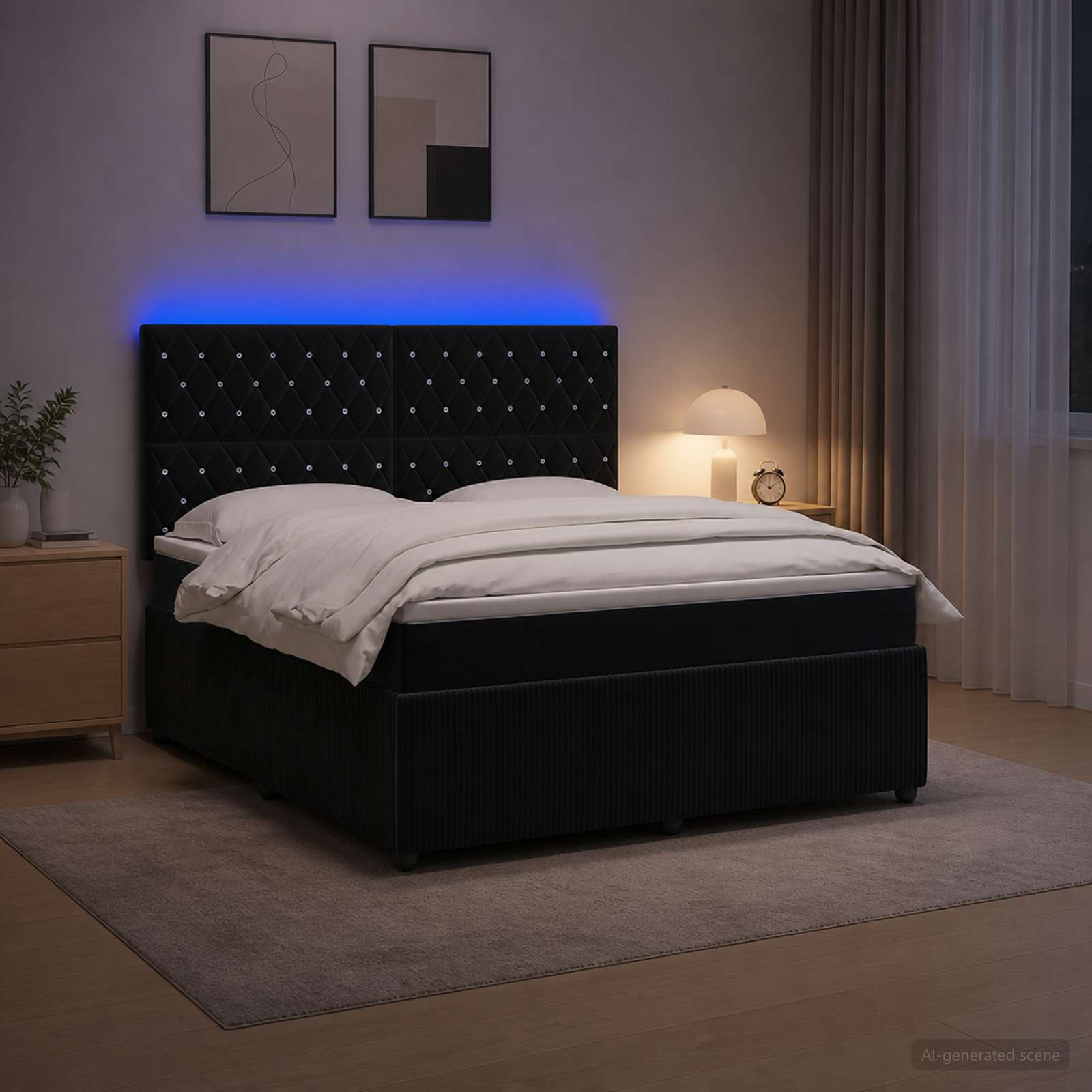 vidaXL Κρεβάτι με κουτί ελατηρίου LED και στρώμα Μαύρο 140 x 200 cm