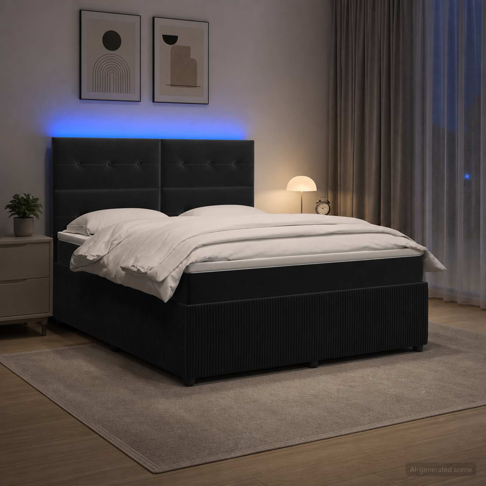 vidaXL Κρεβάτι με κουτί ελατηρίου LED και στρώμα Μαύρο 140 x 200 cm