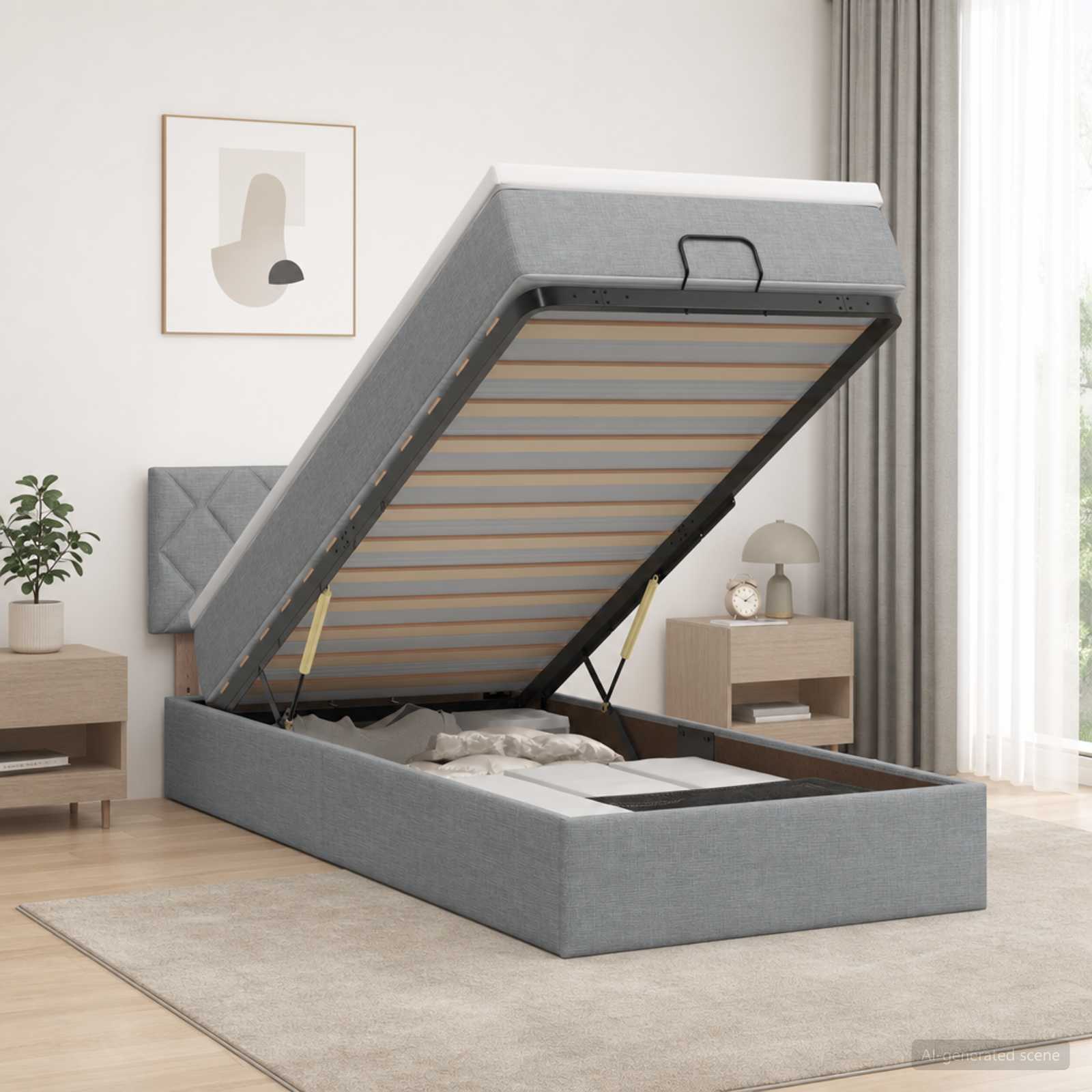 vidaXL Κρεβάτι Ottoman με Στρώμα και LED Ανοιχτό γκρι 90 x 190 cm