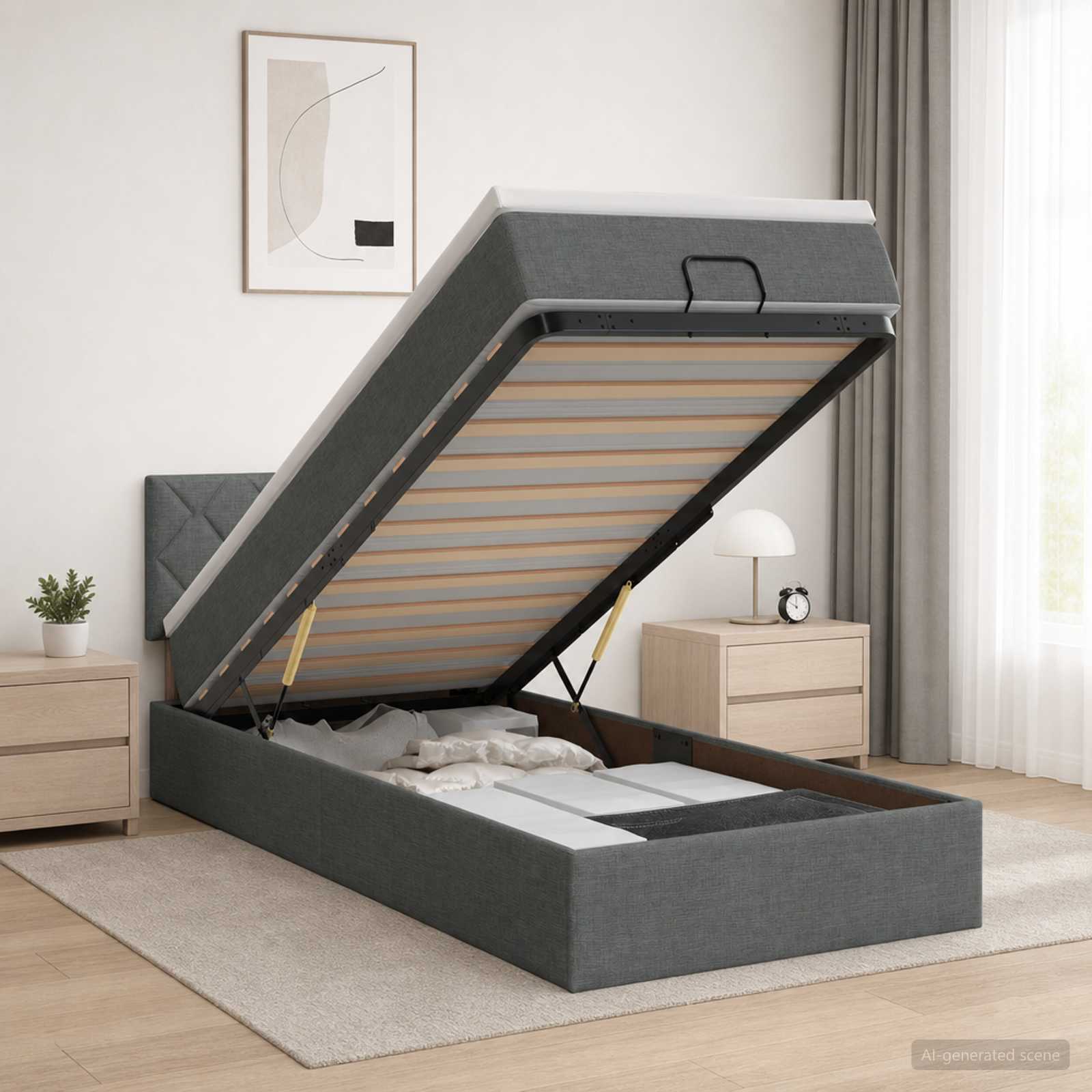 vidaXL Κρεβάτι Ottoman με στρώμα Σκούρο Γκρι 90 x 200 cm Ύφασμα