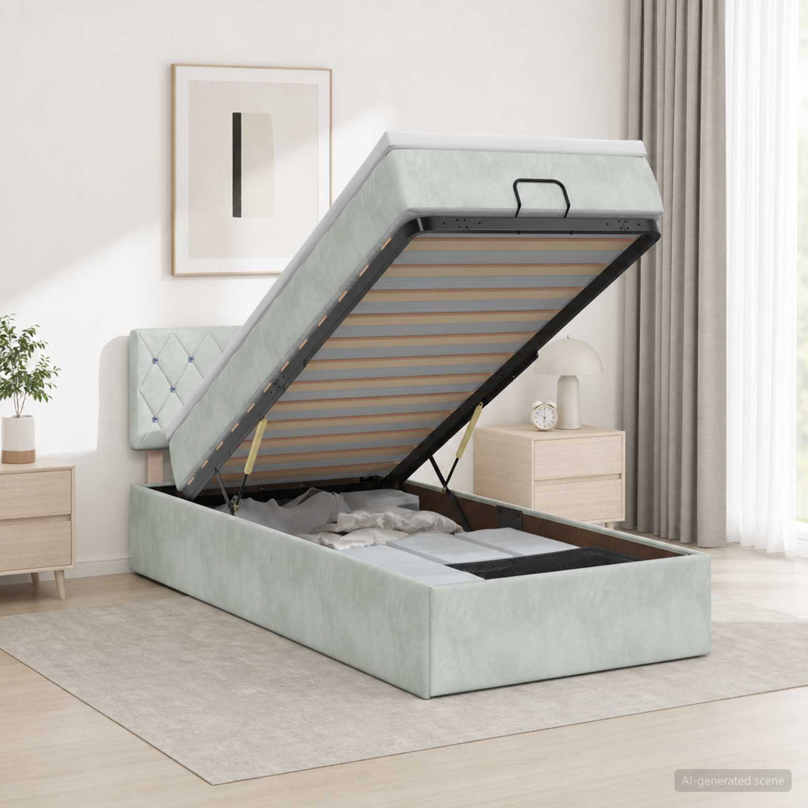 vidaXL Κρεβάτι Ottoman με στρώμα Ανοιχτό γκρι 90 x 200 cm Βελούδο