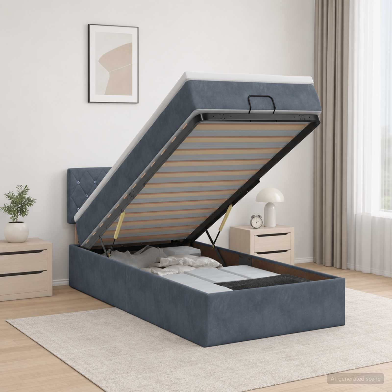 vidaXL Κρεβάτι Ottoman με Στρώμα και LED Σκούρο Γκρι 100 x 200 cm