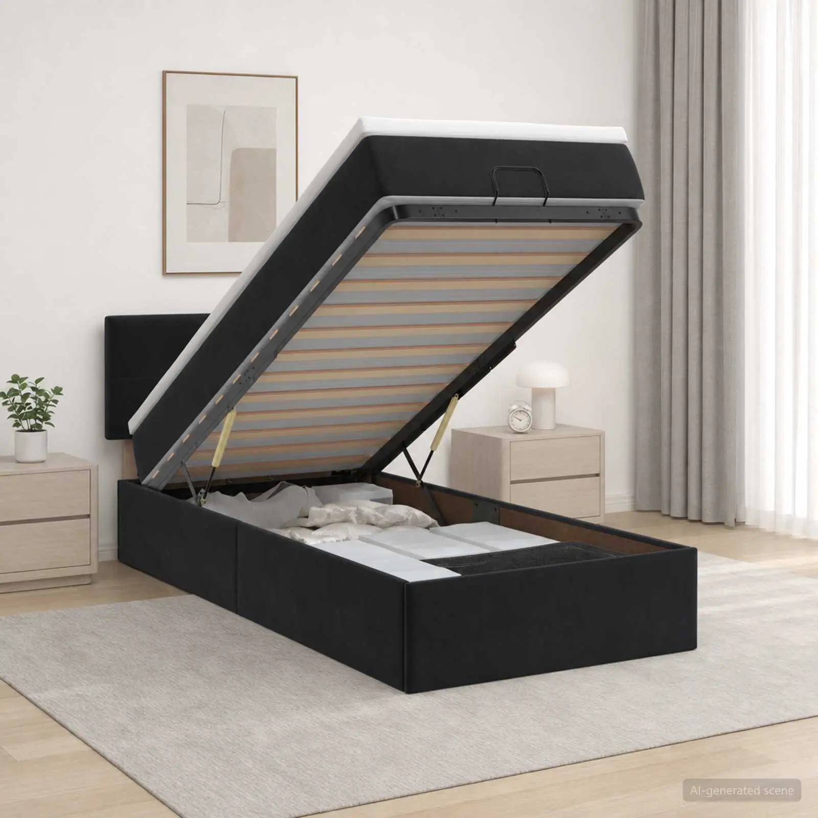 vidaXL Κρεβάτι Ottoman με στρώμα με κεφαλάρι Μαύρο 90 x 200 cm Βελούδο