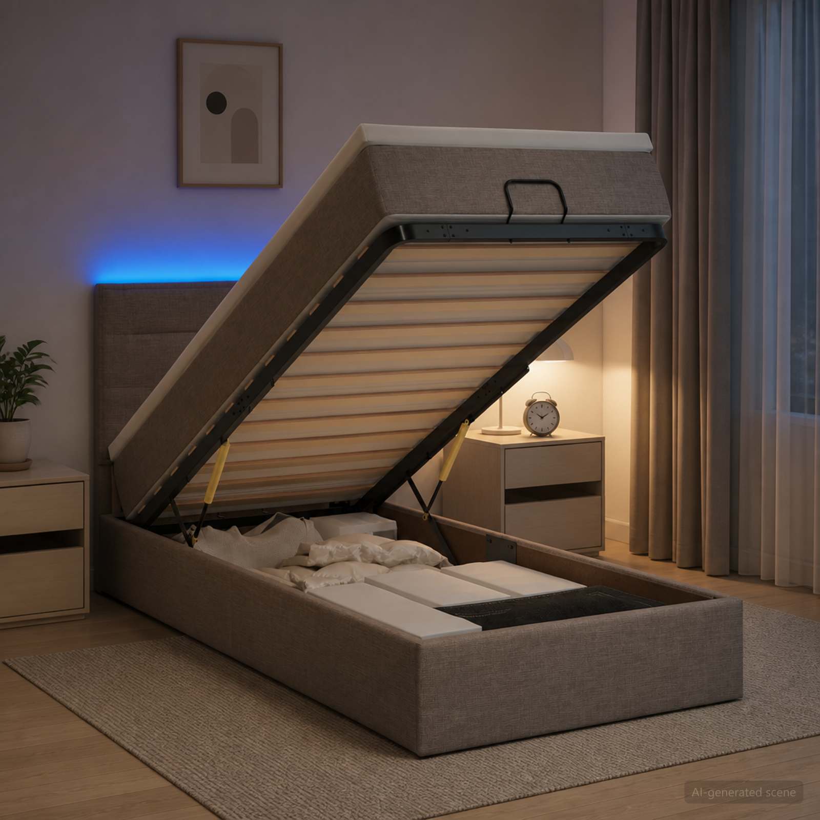 vidaXL Κρεβάτι Ottoman με Στρώμα και LED Taupe 90 x 200 cm Ύφασμα